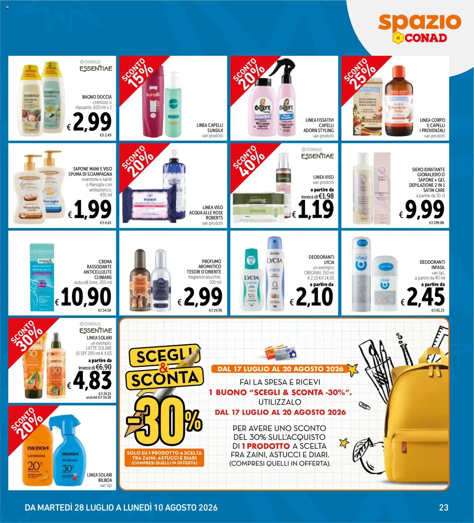 Volantino Spazio Conad del 28/07/2026 | Pagina: 23 | Prodotti: Crema, Latte, Mandorle, Bagno