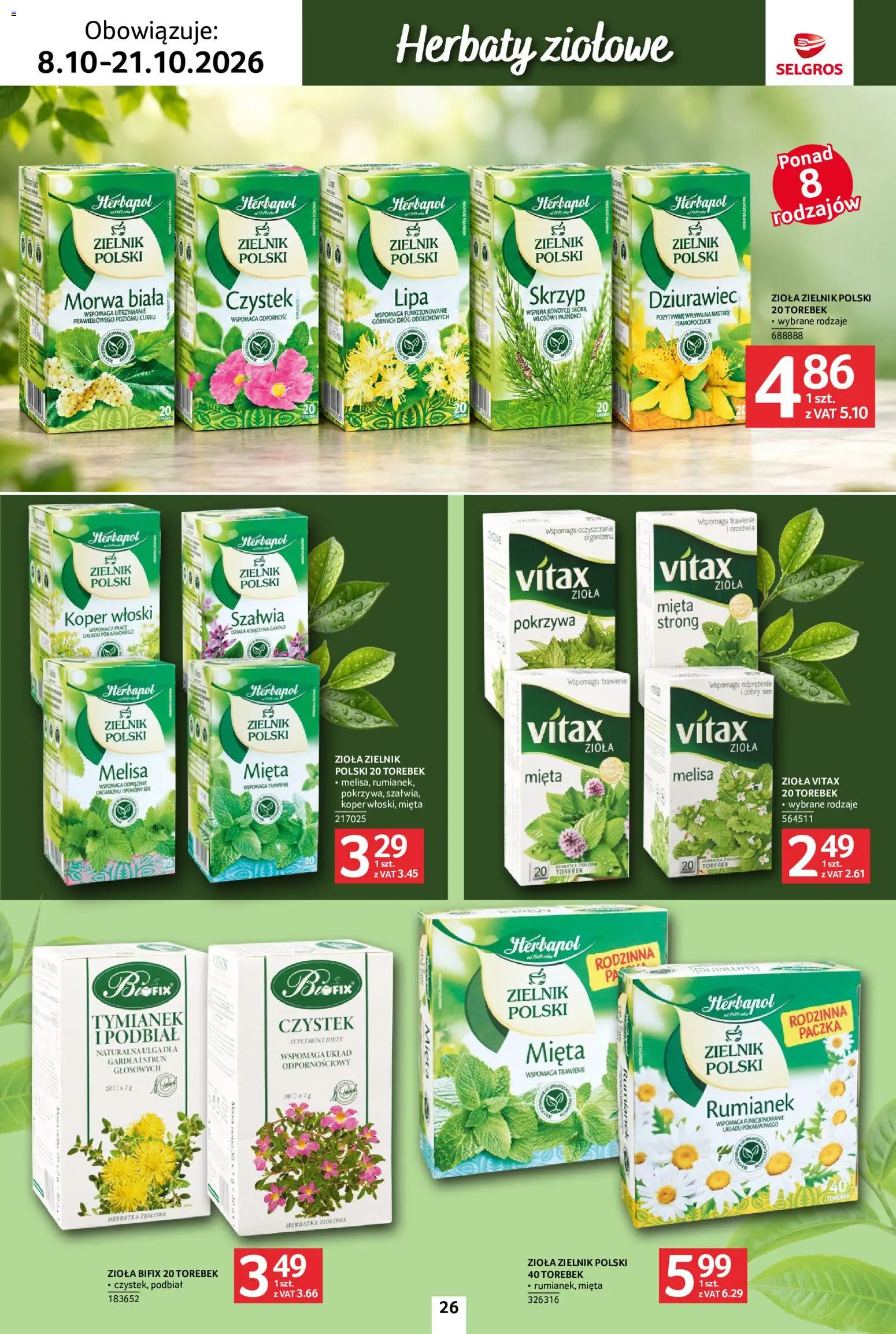 Selgros cash&carry gazetka - Kawa i herbata od 08.10.2026 | Strona: 26 | Produkty: Tymianek, Rumianek, Zioła, Melisa