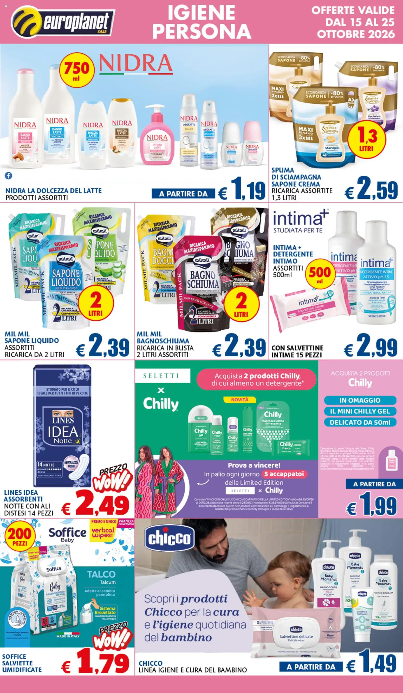 Volantino Europlanet Casa del 15/10/2026 | Pagina: 3 | Prodotti: Shampoo, Schiuma, Detergente, Accappatoio