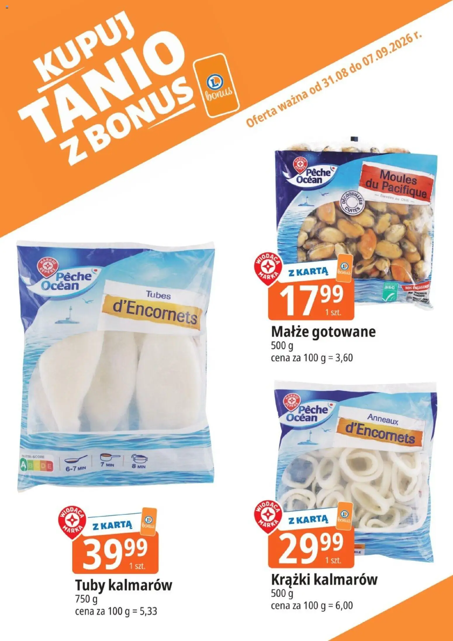 E.Leclerc gazetka - Kupuj Tanio Z Bonus od 31.08.2026 | Strona: 12 | Produkty: Karta, Małże