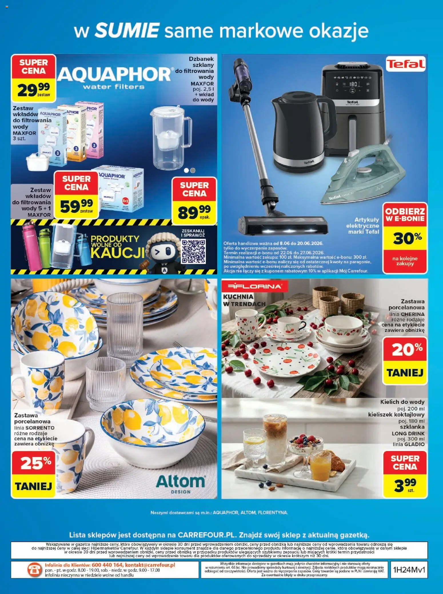 Carrefour gazetka - W sumie same markowe okazje od 08.06.2026 | Strona: 56 | Produkty: Szklanka, Dzbanek, Tefal