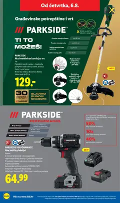 PARKSIDE Aku kombinirani uređaj za vrt, Set Fleksibilni kombi-sustav s 4 podrucja primjene: šišač korova, trimer, škare za živicu i rezač grana. Motor bez četkica (Brushless Motor) Visina rada do 3.5 m - Pregled kataloga iz trgovine Lidl, vrijedi od 03.08.2026 | Stranica: 36