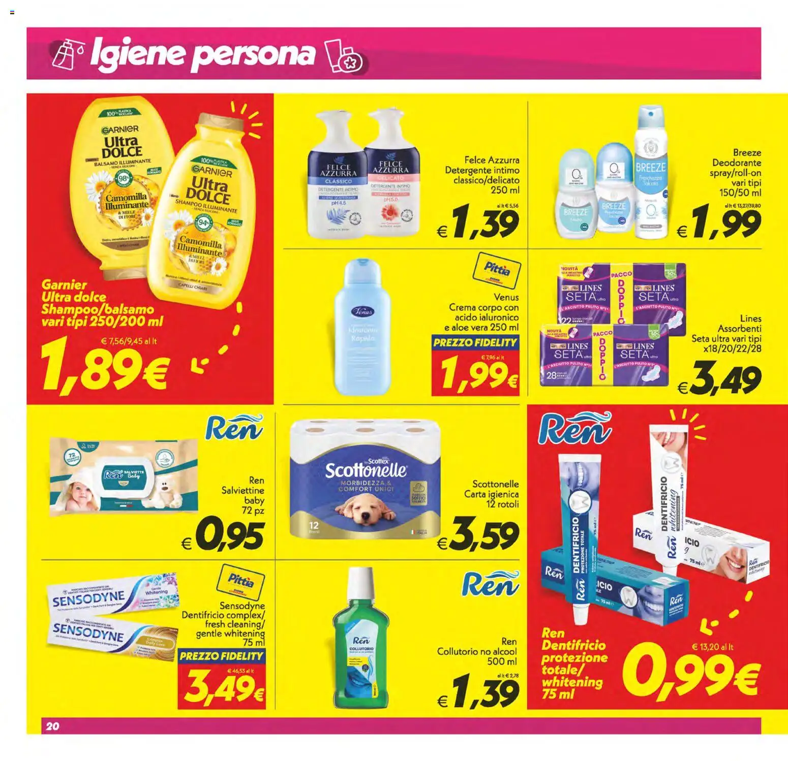 Volantino SuperConveniente del 11/08/2026 | Pagina: 20 | Prodotti: Illuminante, Balsamo, Dentifricio, Assorbenti