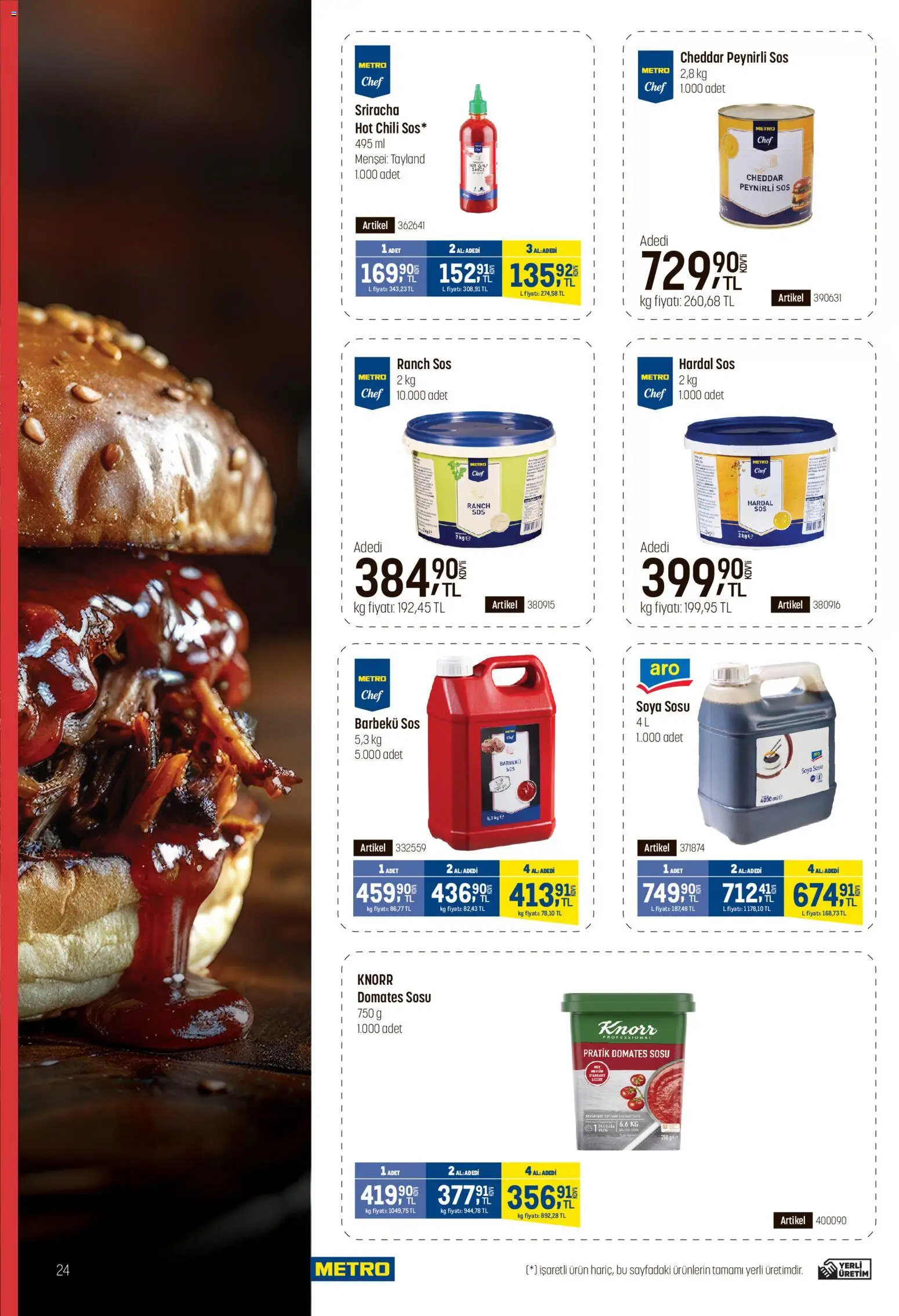 Metro - Fast Food - 17 Eylül 2026 tarihinden itibaren geçerlidir | Sayfa: 24 | Ürünler: Cheddar, Ranch sos, Barbekü sos, Soya sosu