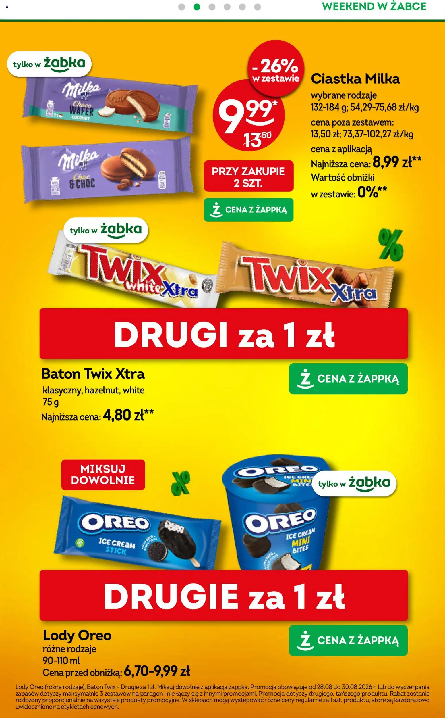 Żabka gazetka - Weekendowe promocje od 28.08.2026 | Strona: 3 | Produkty: Oreo, Milka, Ciastka, Lody