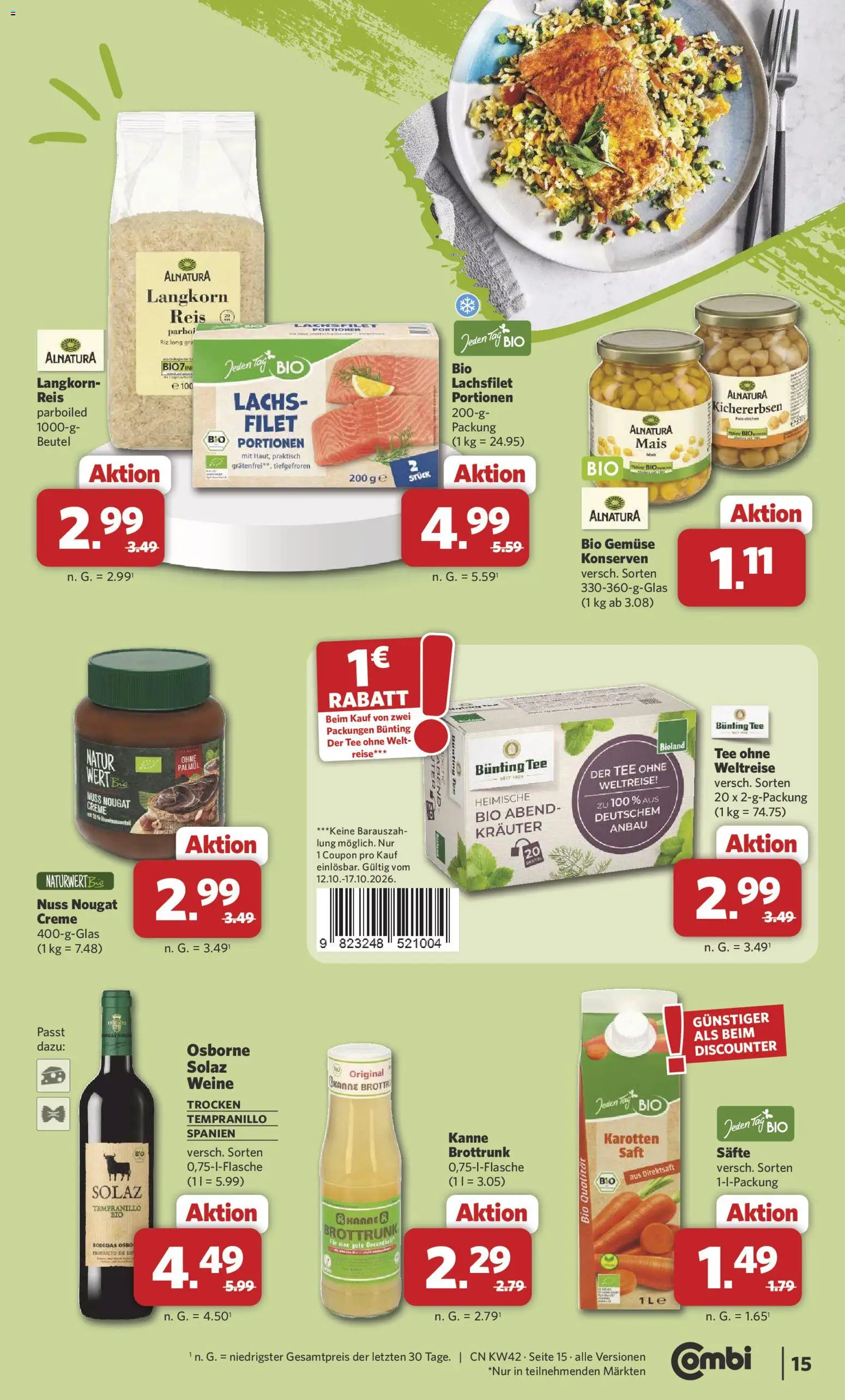 Combi Prospekt – gültig ab 12.10.2026 | Seite: 15 | Produkte: Creme, Lachs, Reis, Tee