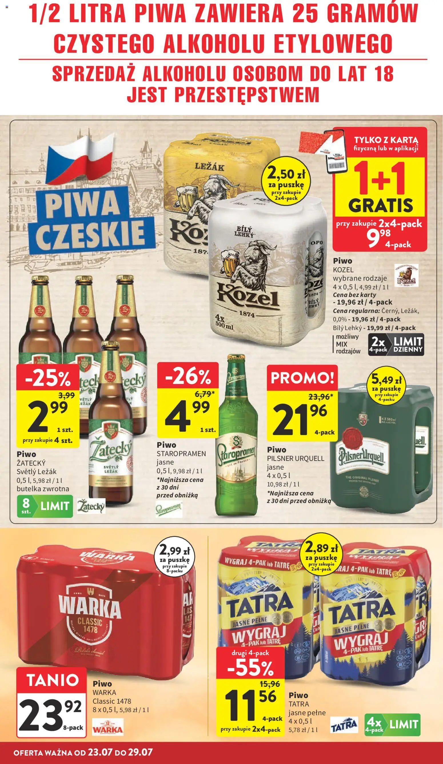 Intermarche gazetka od 23.07.2026 | Strona: 30 | Produkty: Leżak, Warka, Piwo Staropramen, Piwo