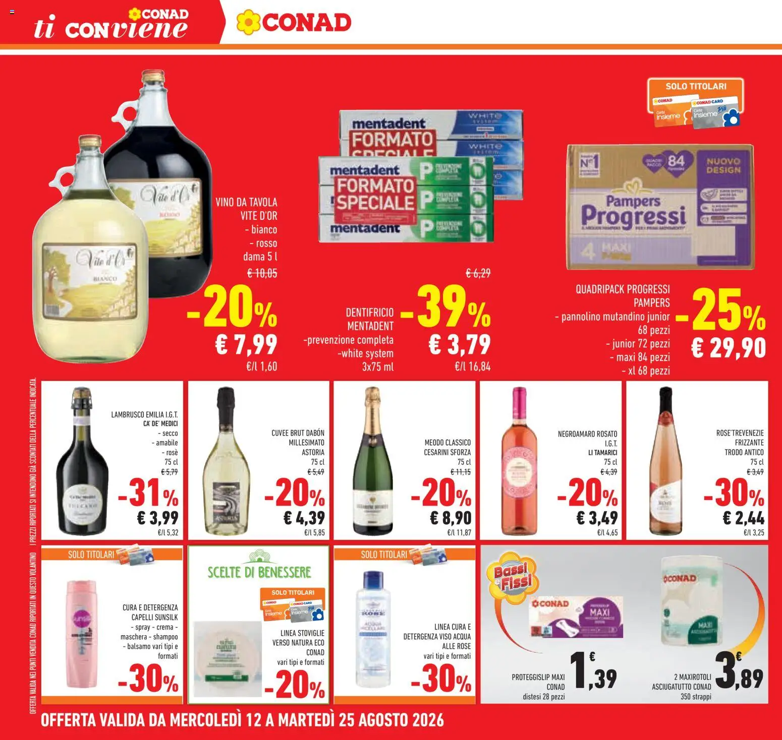 Volantino Conad del 12/08/2026 | Pagina: 26 | Prodotti: Maschera, Acqua, Pampers, Lambrusco