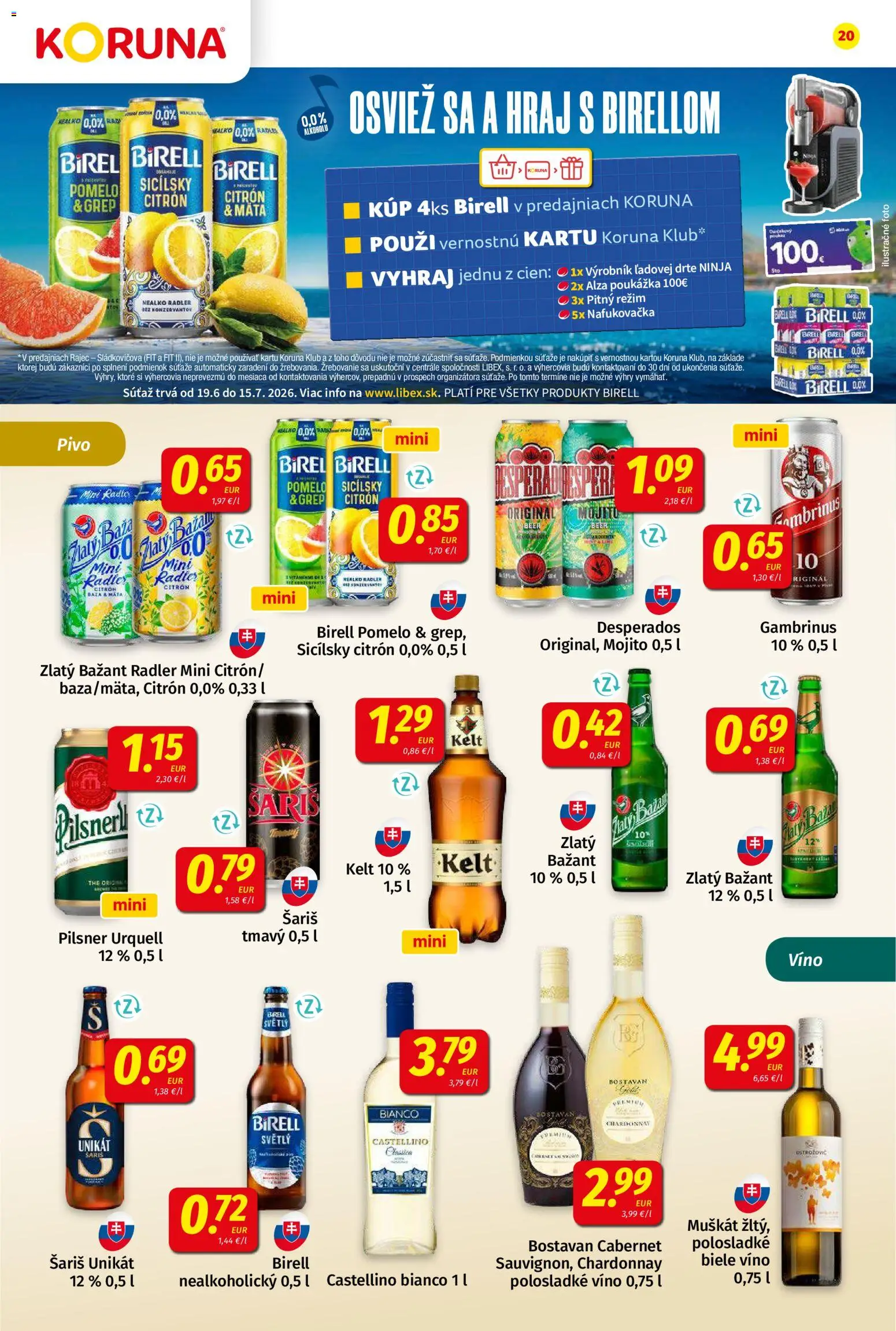 Nové Koruna akcie – leták je platný od 03.07.2026 | Strana: 20 | Produkty: Víno, Radler, Nafukovačka, Grep