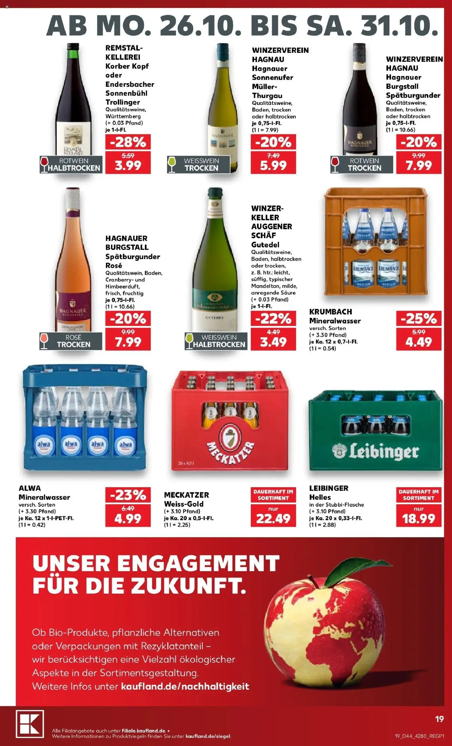 Prospekt Kaufland ab 26.10.2026 » Angebote Online zum Blättern | Seite: 23 | Produkte: Weißwein, Rotwein, Weißwein trocken, Mineralwasser