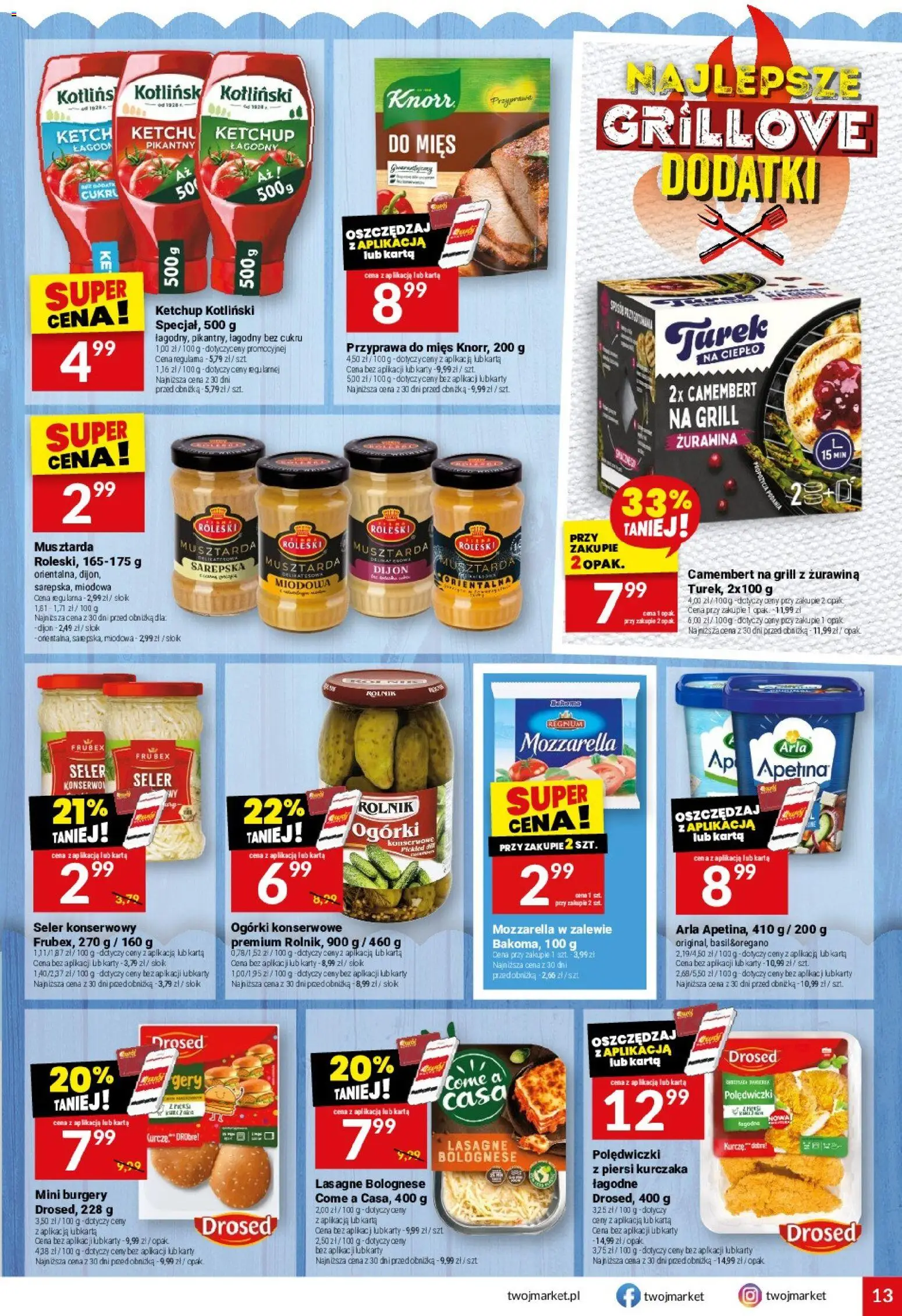 Twój Market gazetka od 15.07.2026 | Strona: 13 | Produkty: Grill, Lasagne, Musztarda, Ogórki konserwowe