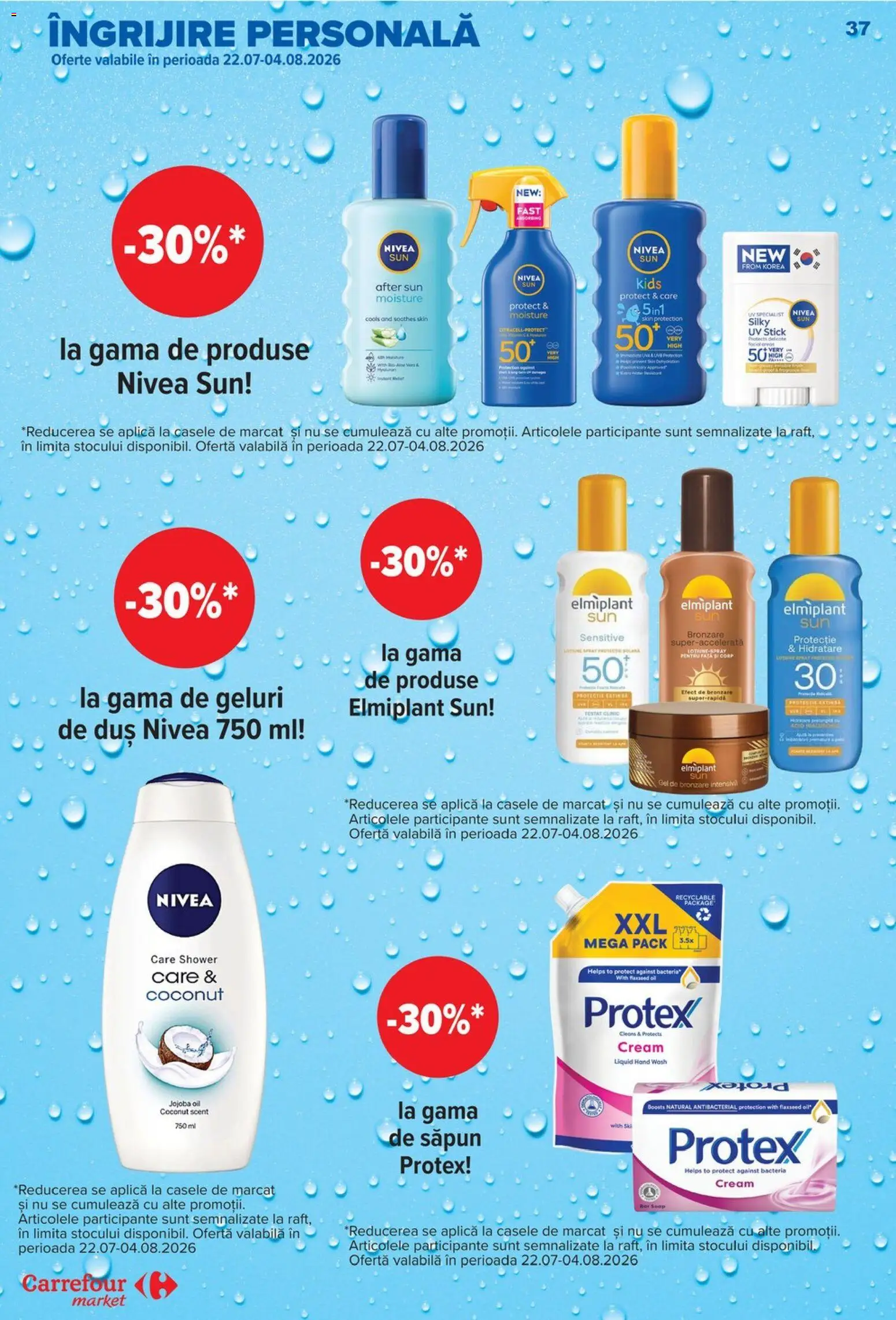Noul catalog Carrefour – valabil de la 22.07.2026 | Pagină: 37 | Produse: Gel de bronzare, Duș, Săpun