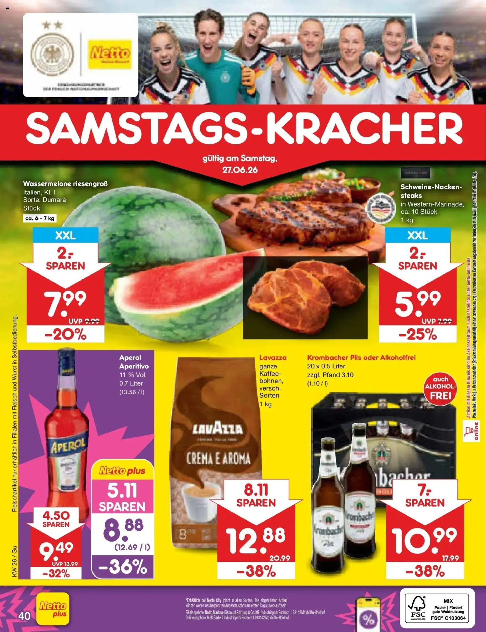 Netto Marken-Discount Prospekt Augustusburg – gültig ab 22.06.2026 | Seite: 56 | Produkte: Pils, Schweinenacken, Wurst, Wassermelone