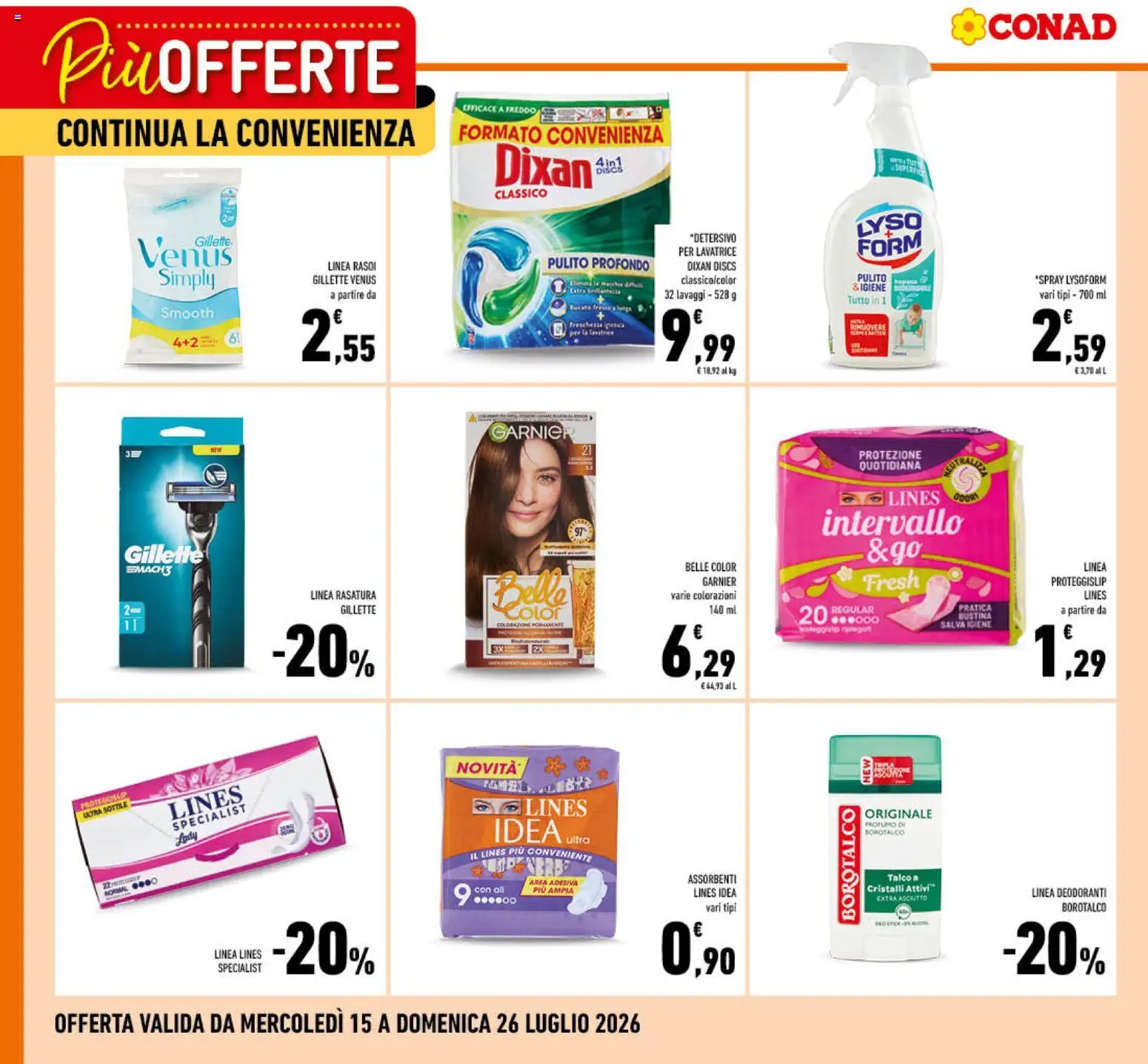 Volantino Conad del 15/07/2026 | Pagina: 3 | Prodotti: Talco, Lavatrice, Profumo