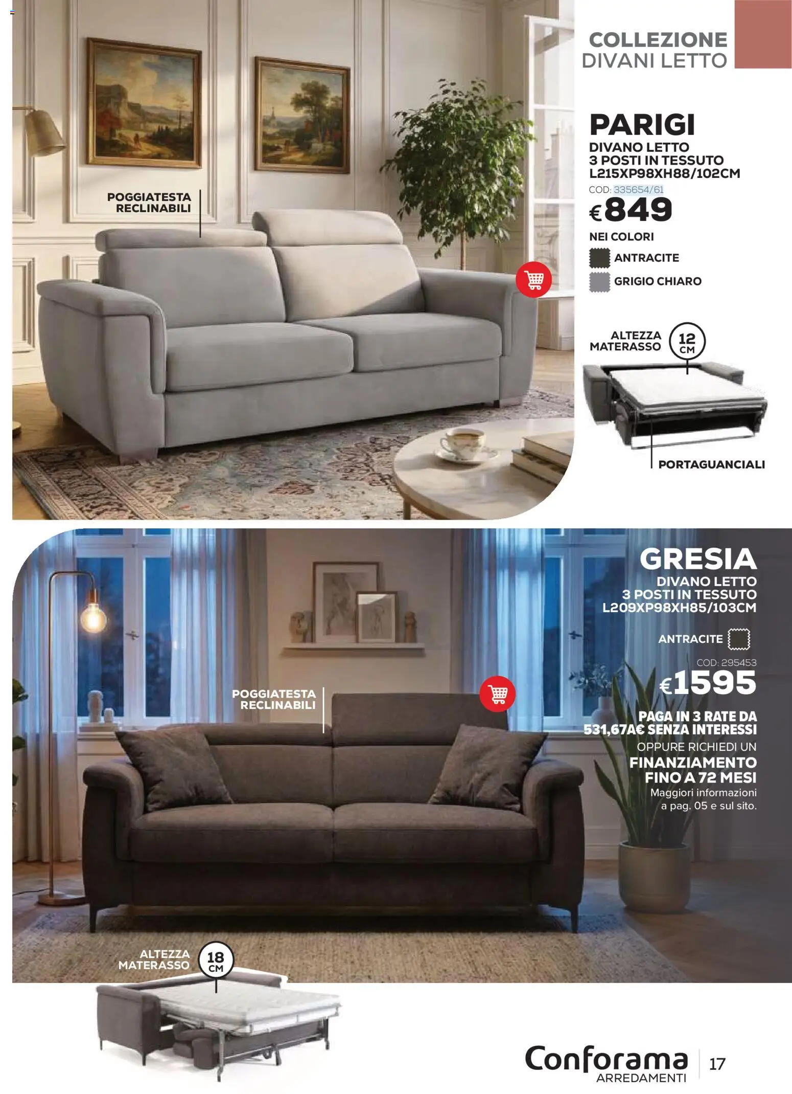 Volantino Conforama del 22/06/2026 | Pagina: 17 | Prodotti: Divano letto, Letto, Materasso, Divano