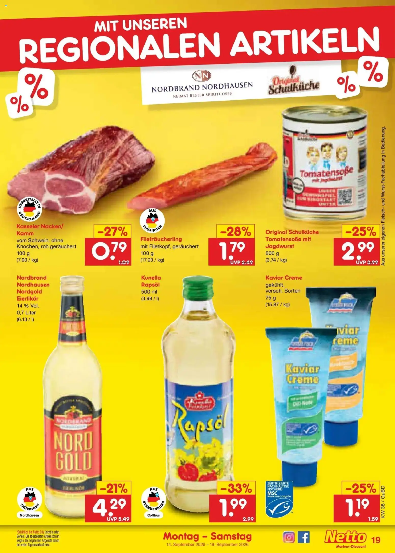 Netto Marken-Discount Prospekt Augustusburg – gültig ab 14.09.2026 | Seite: 29 | Produkte: Rapsöl, Creme, Fleisch