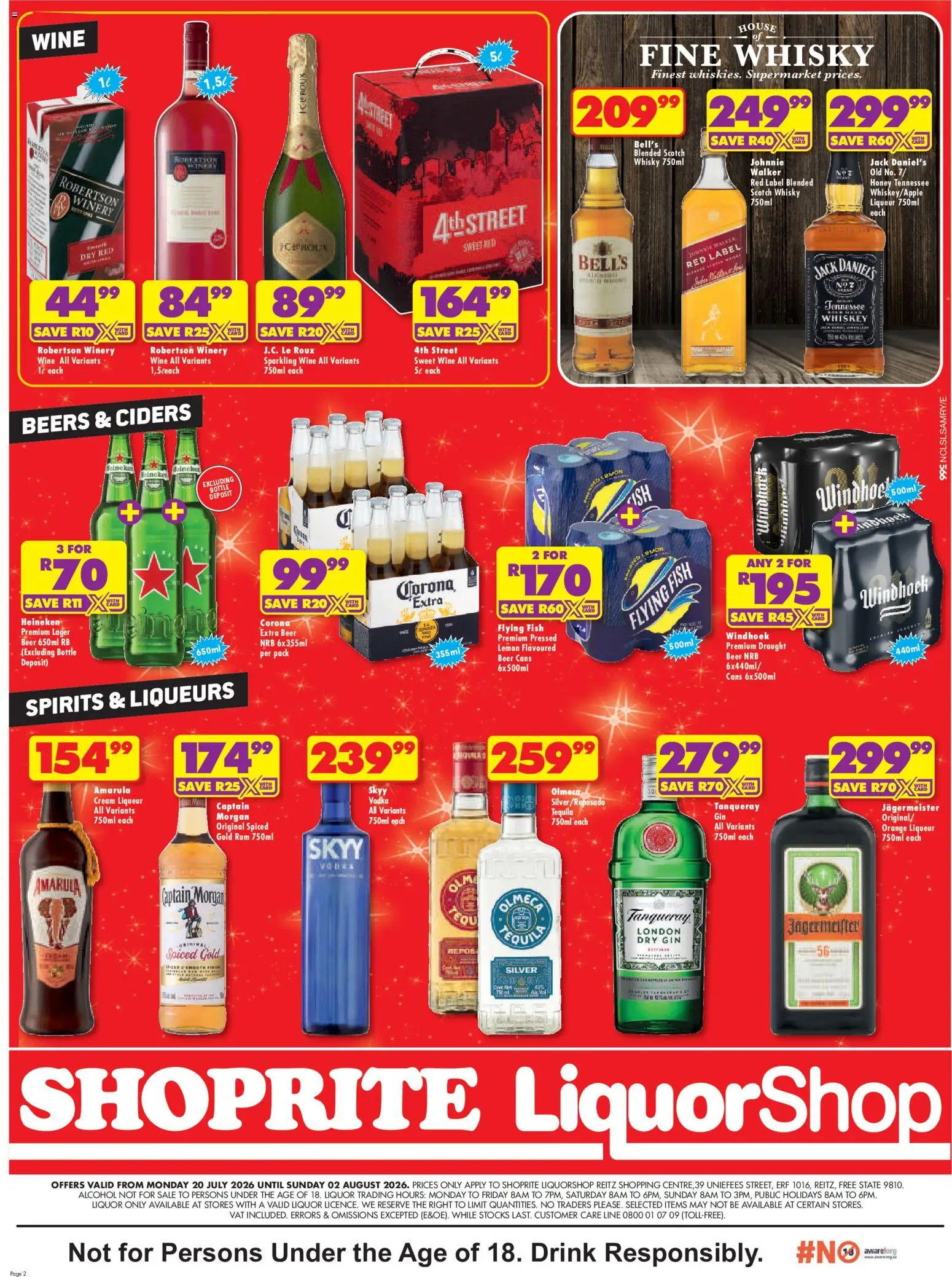 New Shoprite catalogue – valid from 20/07/2026 | Page: 2 | Products: Rum, Gin, Whiskey, Lemon