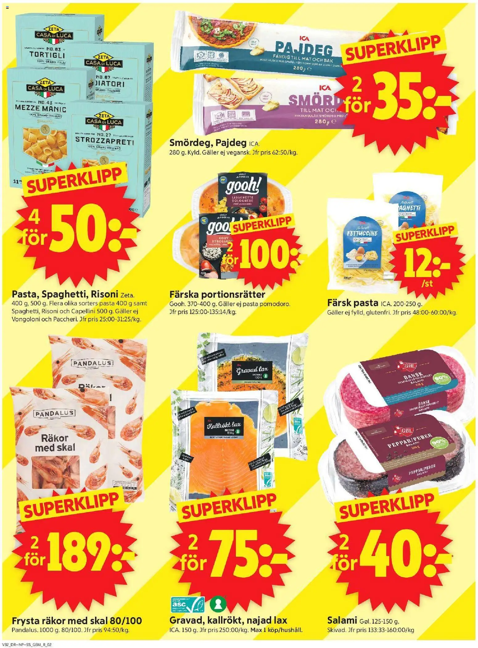 ICA Supermarket reklamblad aktuell från 03/08/2026 | Sida: 2 | Produkter: Galler, Lax, Salami, Pasta