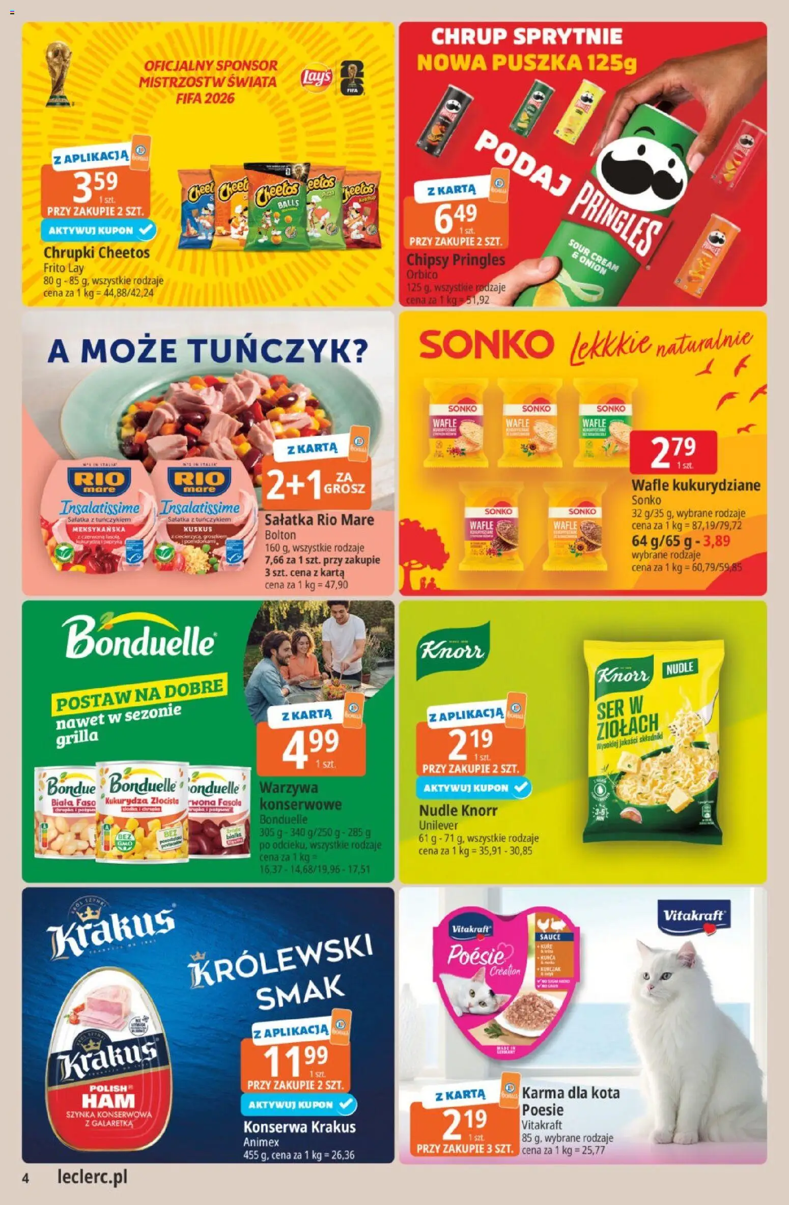 E.Leclerc gazetka od 19.05.2026 | Strona: 4 | Produkty: Chipsy, Chipsy pringles, Szynka, Warzywa