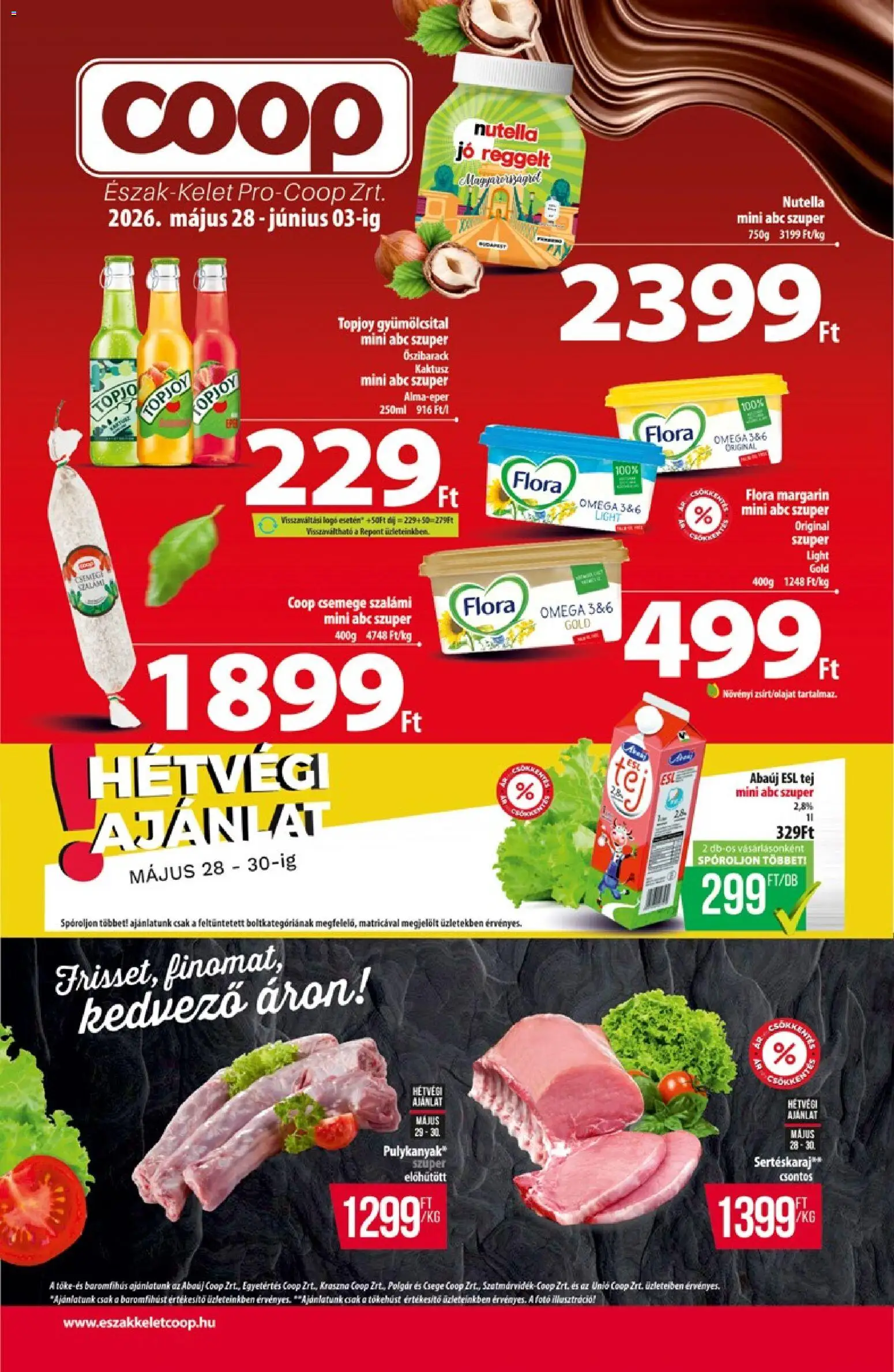 COOP akciós ujság - amely érvényes a következő dátumtól: 28.05.2026 | Oldal: 1 | Termékek: Gyümölcsital, Margarin, Nutella, Tej