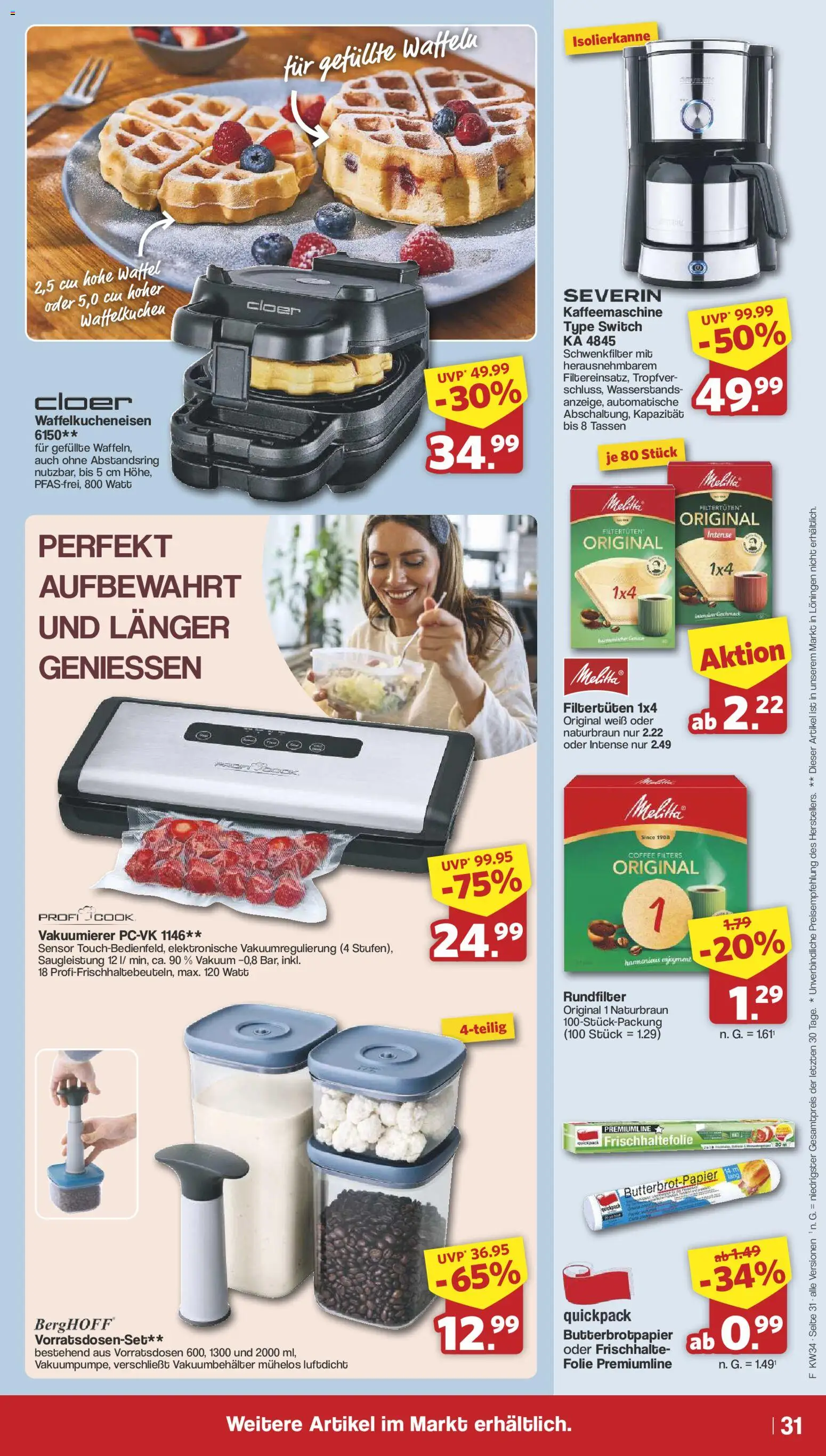 Famila Nordwest Prospekt – gültig ab 17.08.2026 | Seite: 33 | Produkte: Kaffeemaschine, Vakuumierer, Waffeln