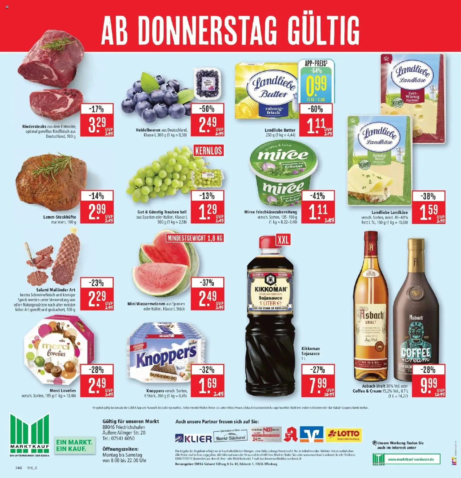 Marktkauf Prospekt Friedrichshafen (ab 17.08.2026) » Angebote online | Seite: 28 | Produkte: Heidelbeeren, Schweinefleisch, Uhr, Asbach