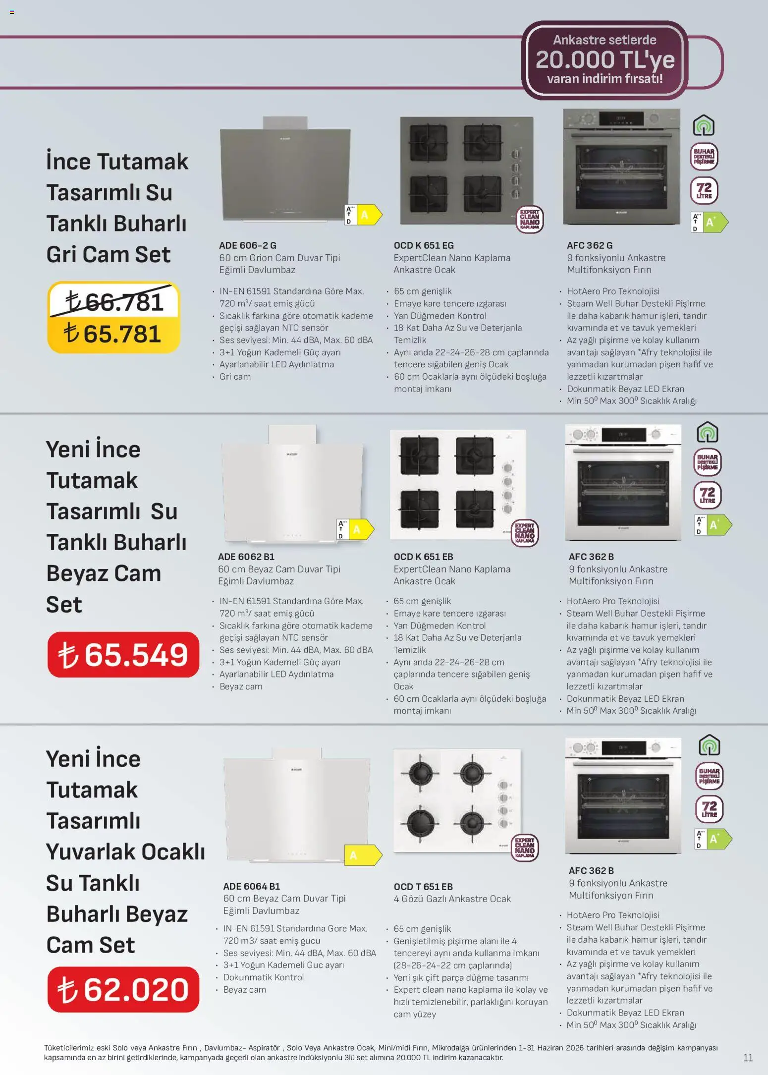 Arçelik - Ankastre Kataloğu - 16.06.2026 tarihinden itibaren geçerlidir | Sayfa: 11 | Ürünler: Su, Saat, Ses, Fırın