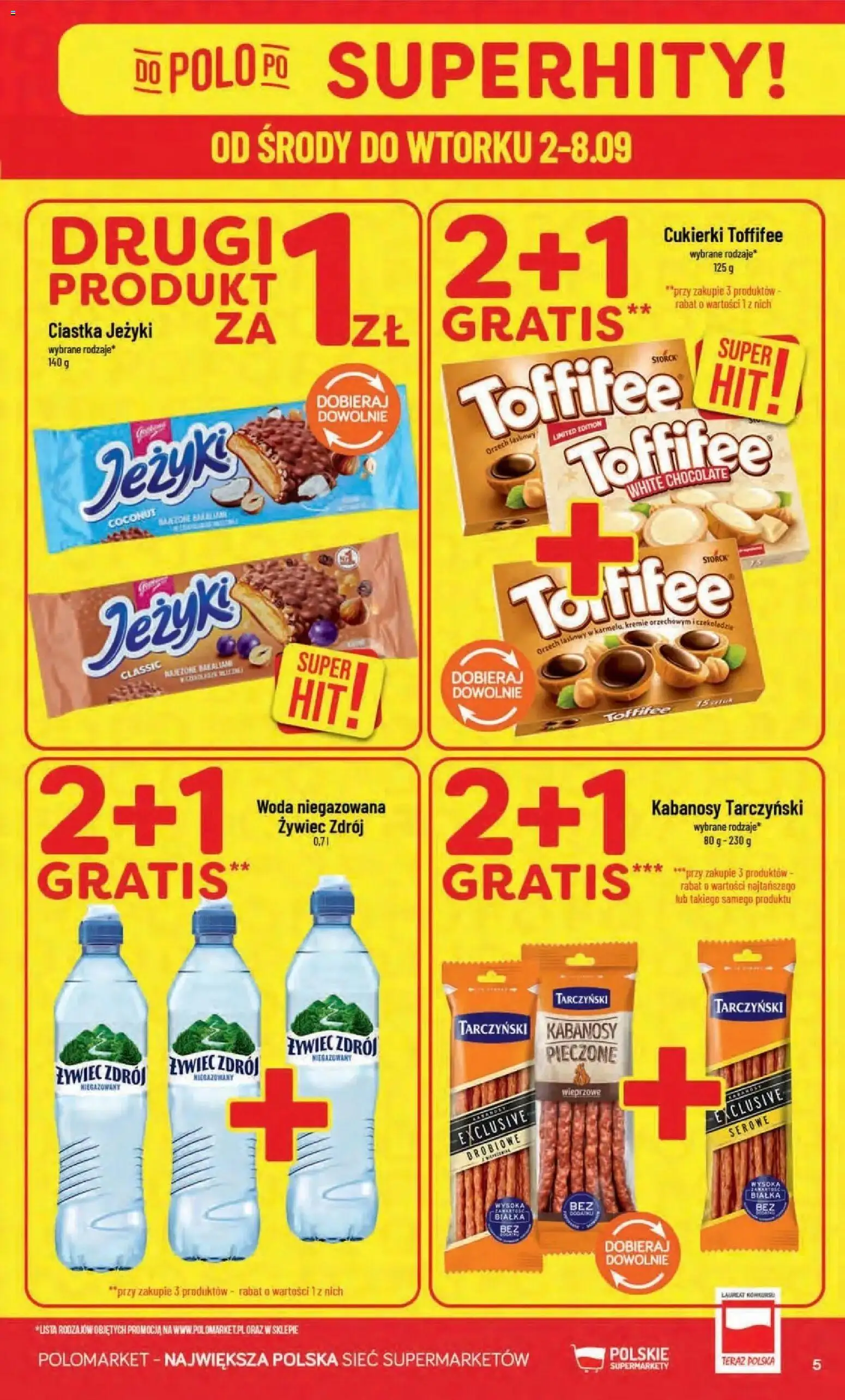 Nowa POLOmarket gazetka od jutra 02.09.2026 | Strona: 5 | Produkty: Toffifee, Kabanosy, Cukierki, Woda