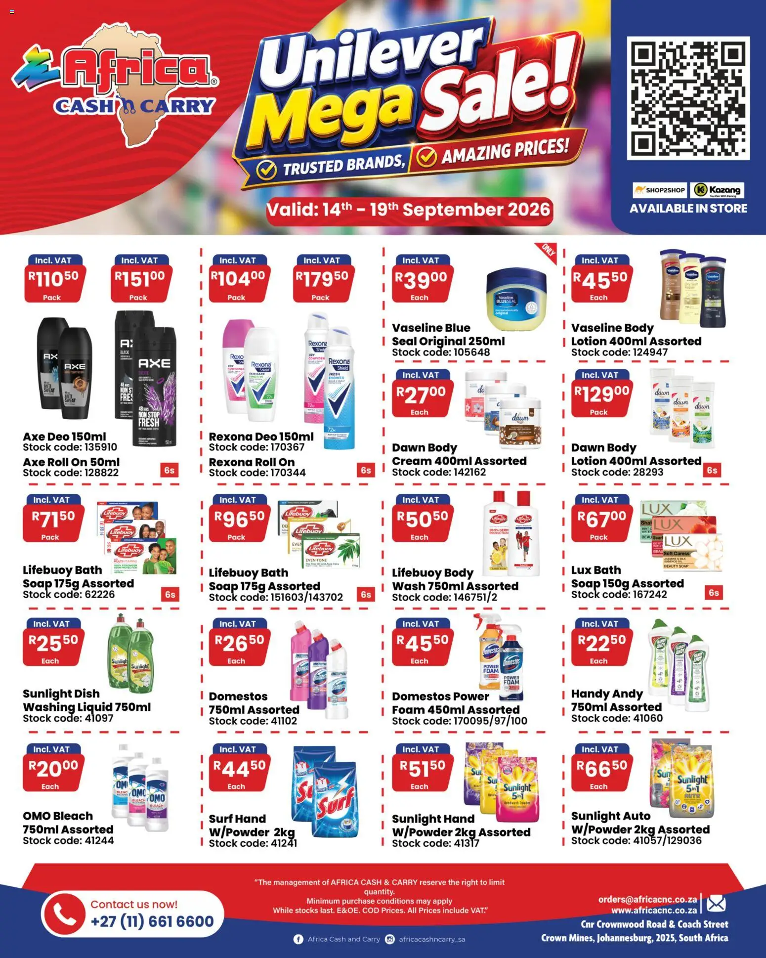 New Africa Cash & Carry catalogue – valid from 14/09/2026 | Page: 1 | Products: Shower, Powder, Foam, Lotion