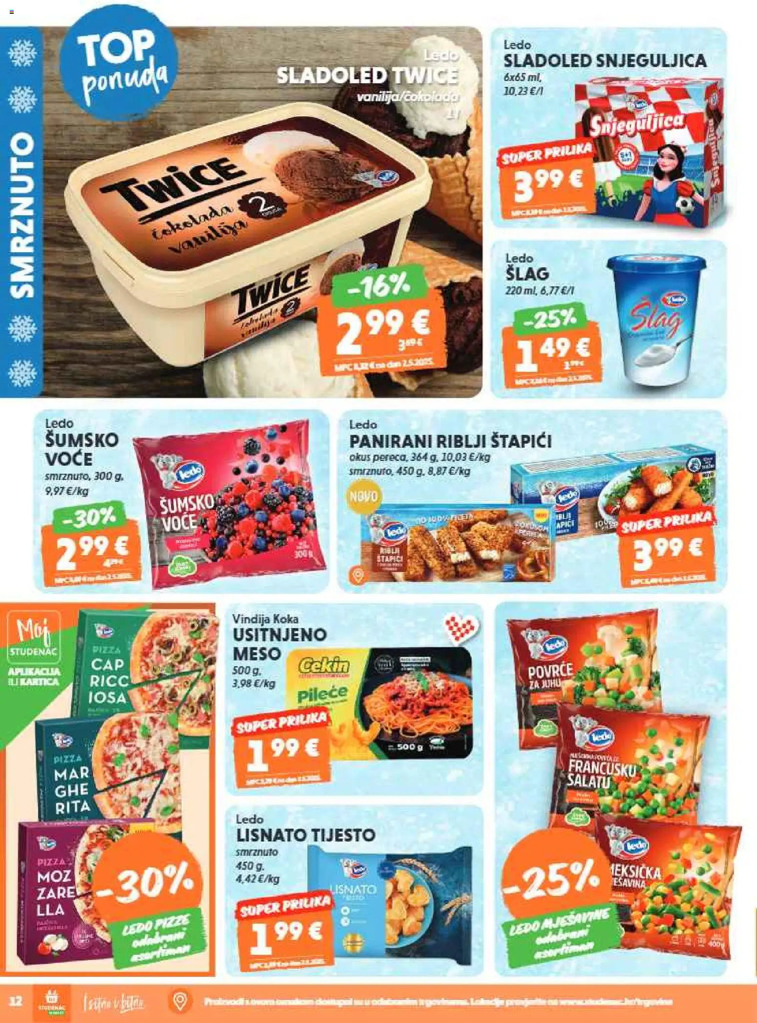 Studenac katalog | vrijedi od 13.05.2026 | Stranica: 12 | Proizvodi: Riblji štapići, Pizza, Sladoled, Štapići
