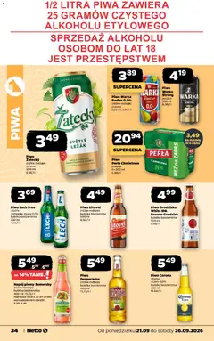 Pogląd oferty "Piwo, Warka, Strong, puszka, 500 ml, Piwo Warka Strong, puszka, 500 ml" - ważna od 21.09.2026 | Strona: 34 | Produkty: Lech, Radler, Piwo Desperados, Piwo zatecky