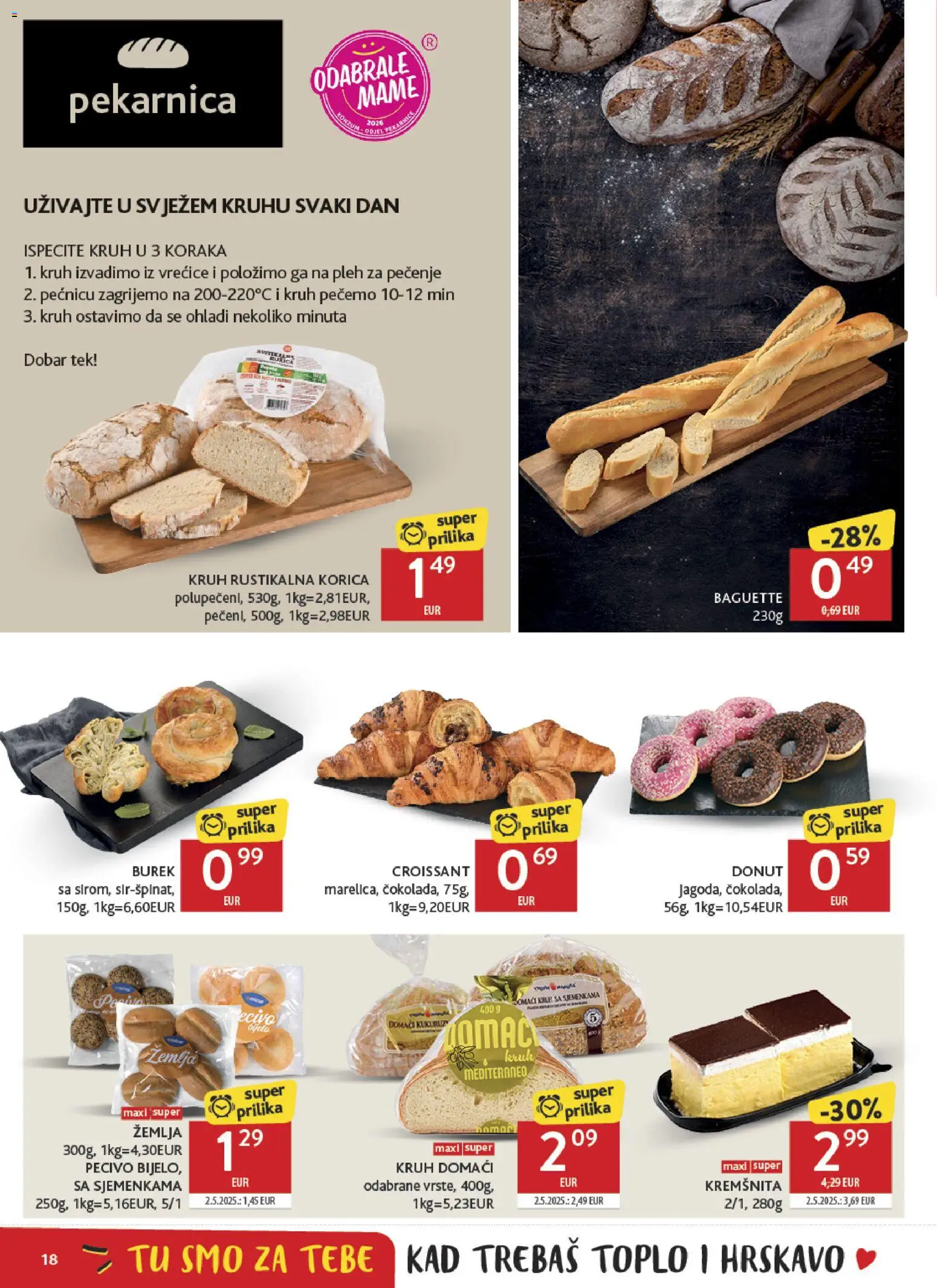 Konzum HR akciós ujság - amely érvényes a következő dátumtól: 2026.08.12. | Oldal: 18 | Termékek: Burek, Croissant, Baguette