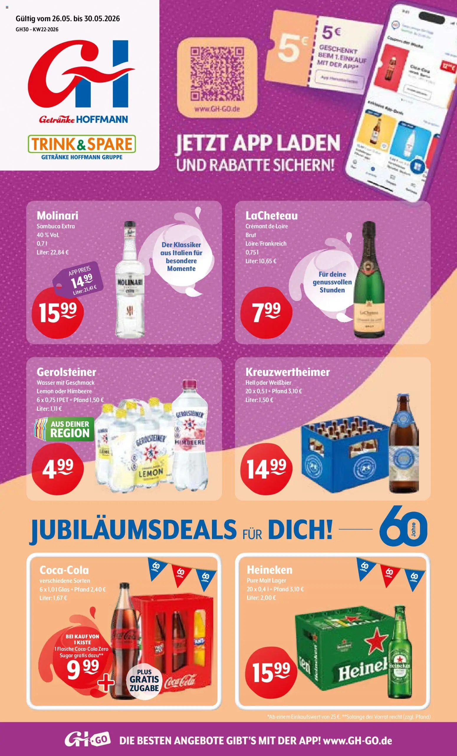 Trink und Spare Prospekt – gültig ab 26.05.2026 | Seite: 1 | Produkte: Sambuca, Heineken, Wasser, Himbeere