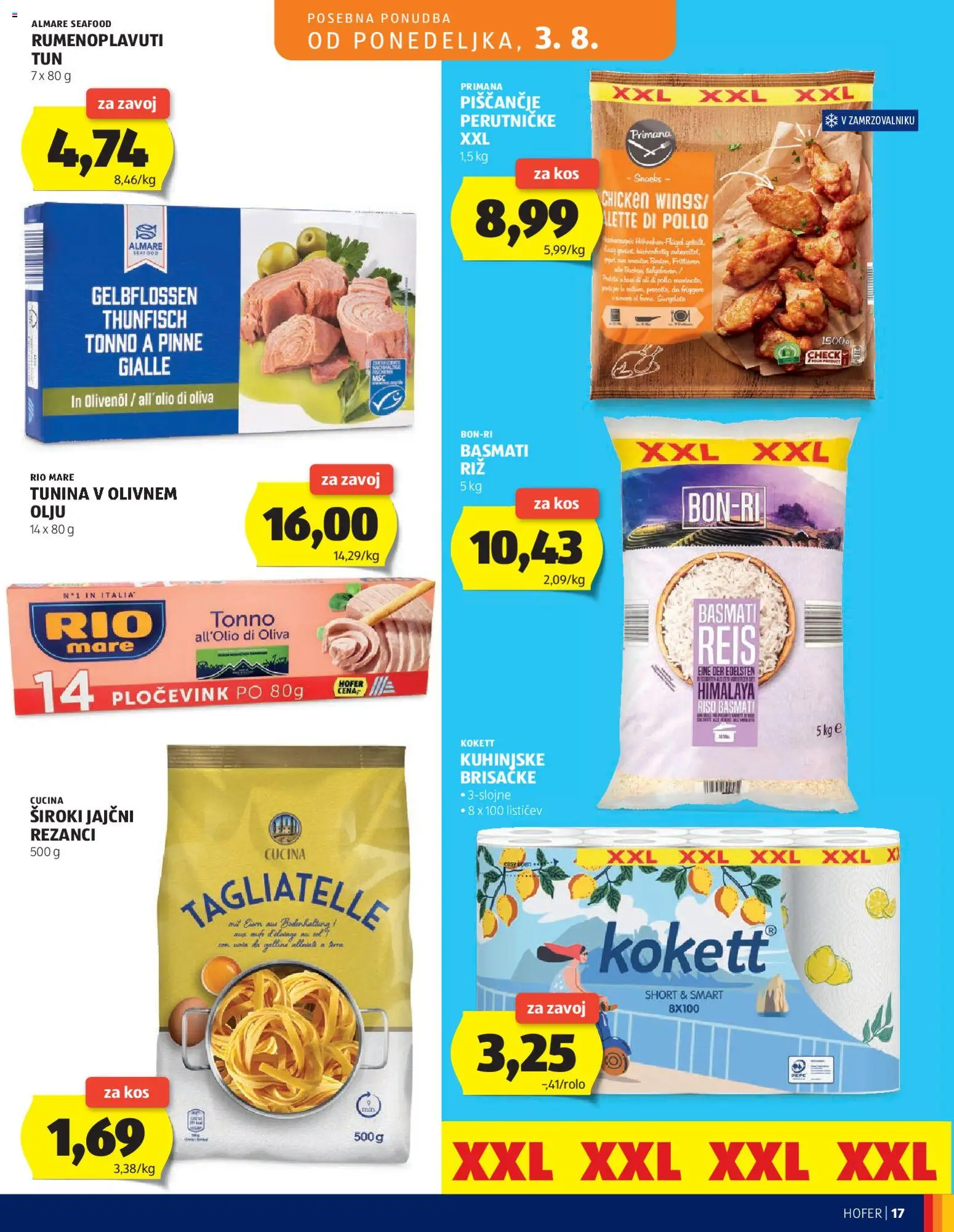 Novi Hofer katalog ponudbe – veljaven od 29.07.2026 | Stran: 17 | Izdelki: Rezanci, Tuna, Riz, Sol