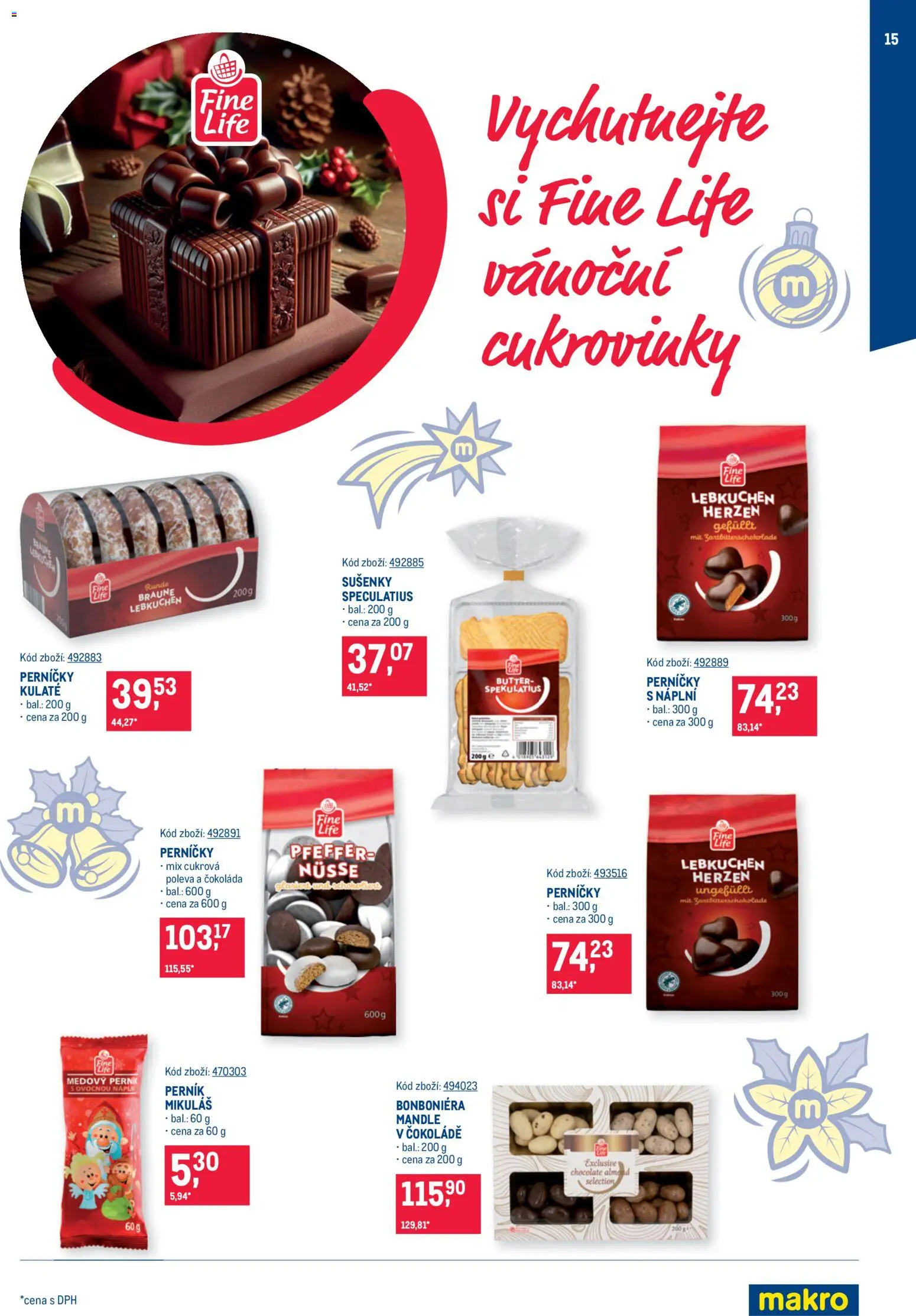 Makro leták - Mikulášské čokolády od 07.10.2026 | Strana: 15 | Produkty: Perník, Mandle, Cukrovinky, Perníčky