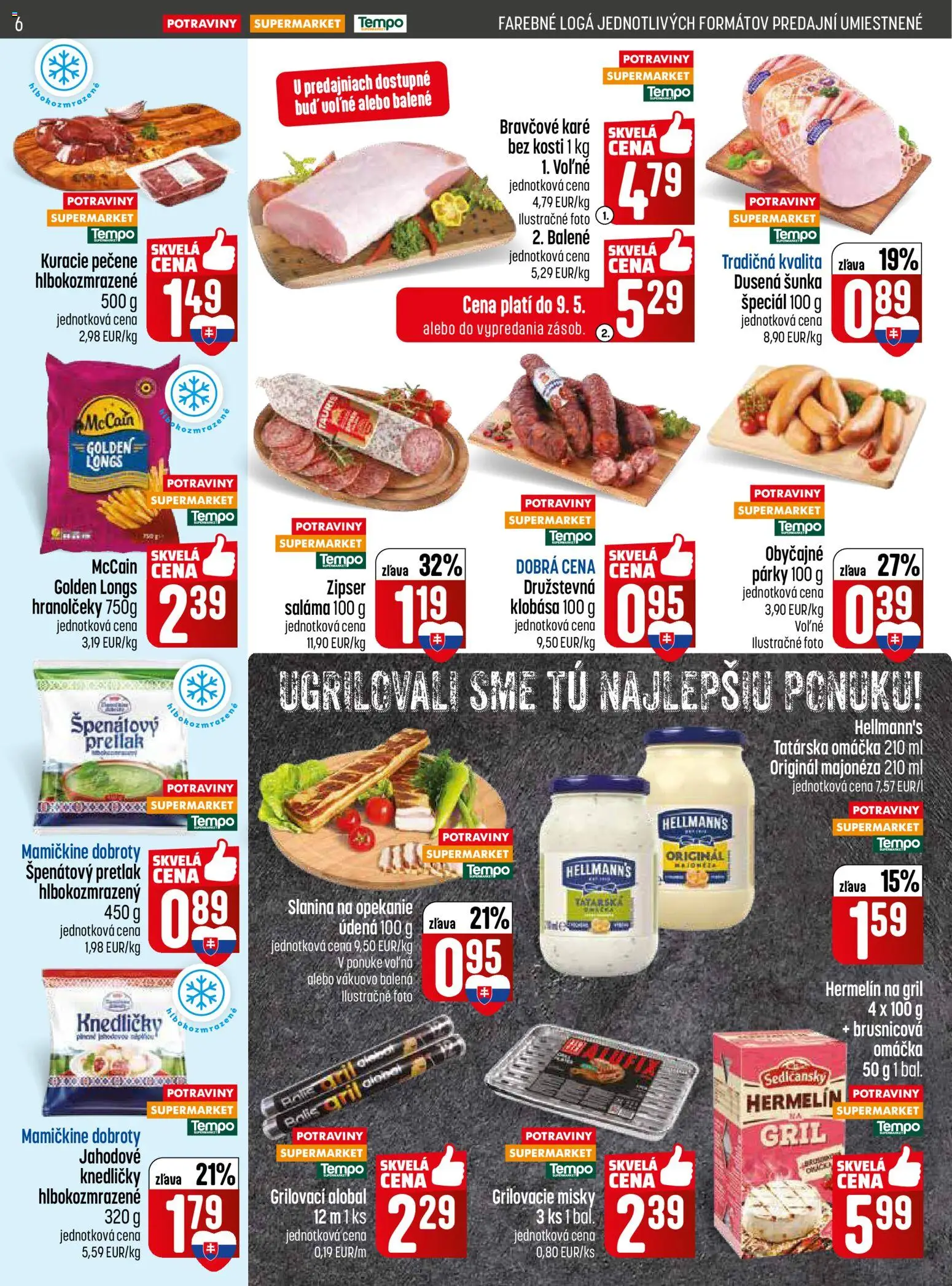Nové COOP Jednota akcie – leták je platný od 07.05.2026 | Strana: 6 | Produkty: Gril, Saláma, Klobása, Tatárska omáčka