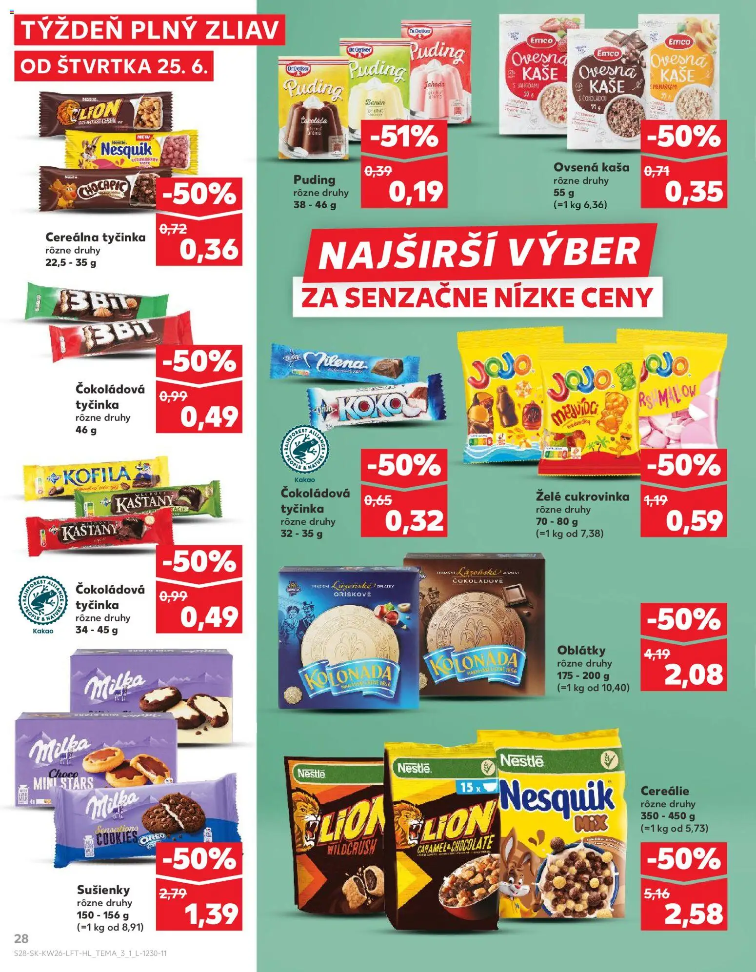 Nové Kaufland akcie – leták je platný od 25.06.2026 | Strana: 28 | Produkty: Puding, Chocapic, Cereálie, Kakao