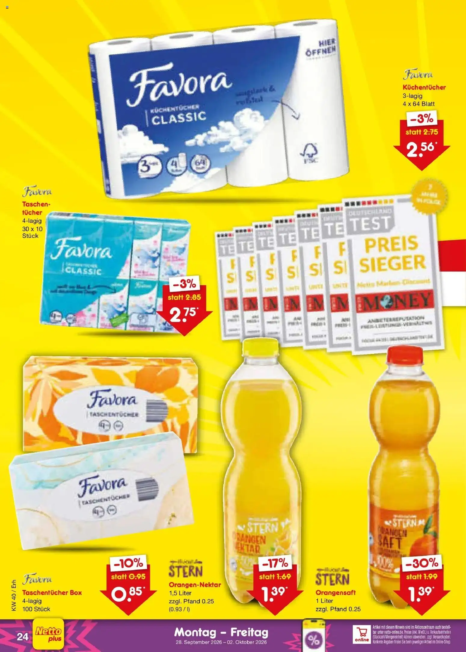 Netto Marken-Discount Prospekt Velden – gültig ab 28.09.2026 | Seite: 34 | Produkte: Taschentücher, Taschen, Box, Orangensaft
