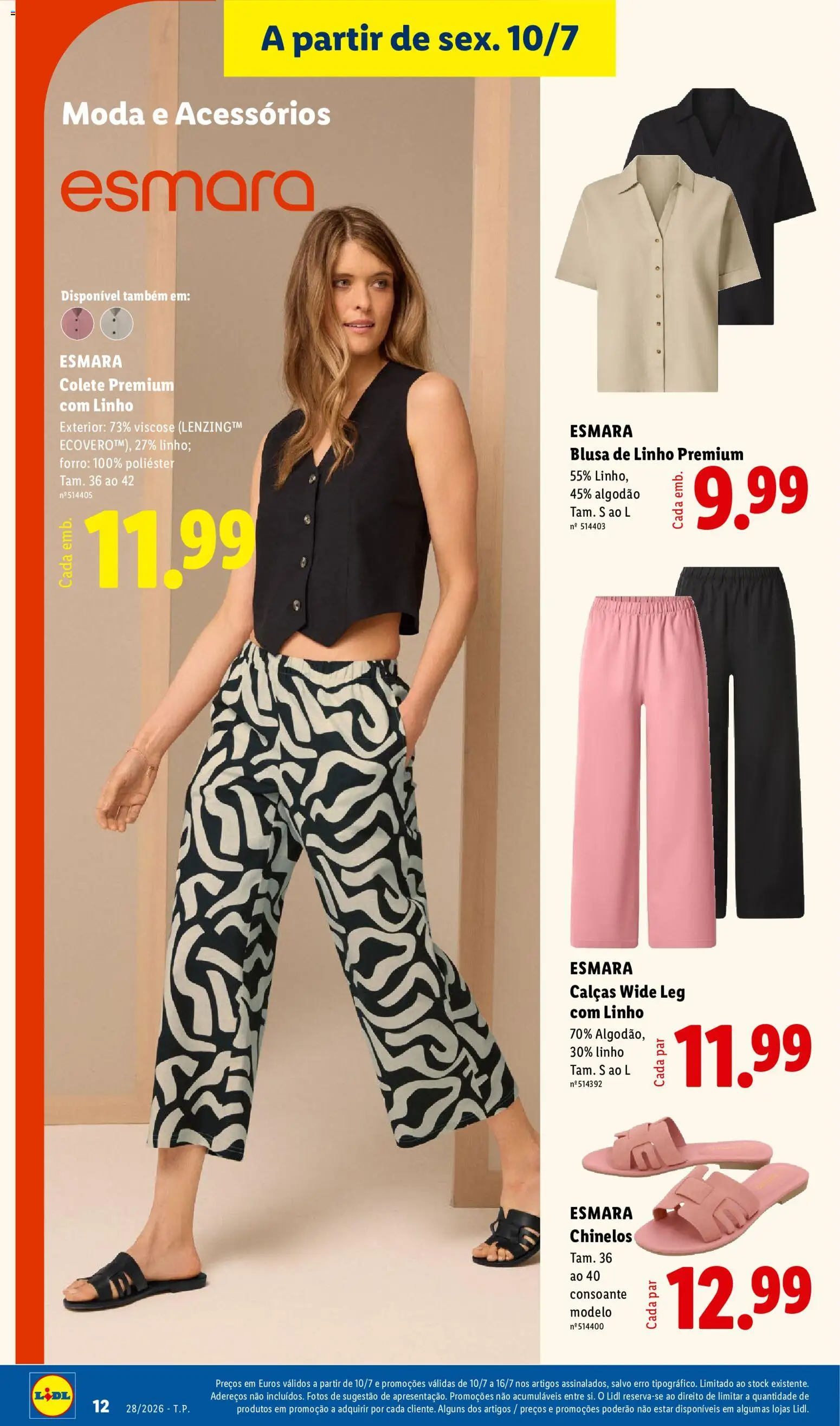 Lidl Novidades │ válido de 06/07/2026 | Página: 12 | Produtos: Chinelos, Calças, Blusa, Colete