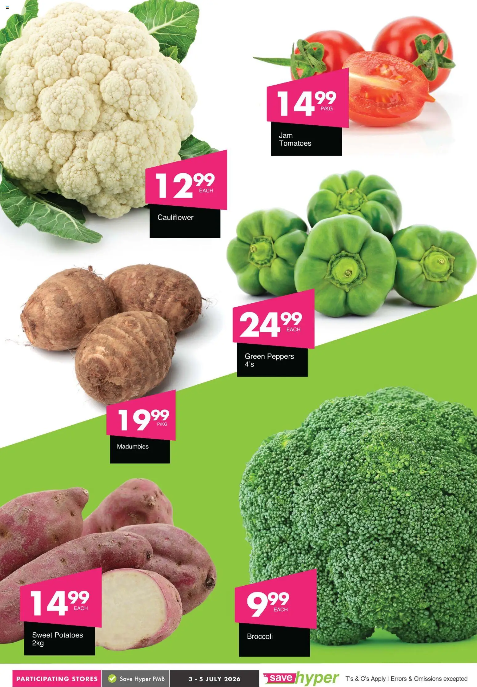 New Save catalogue – valid from 03/07/2026 | Page: 5 | Products: Cauliflower, Tomatoes, Desmaquilante, Potatoes