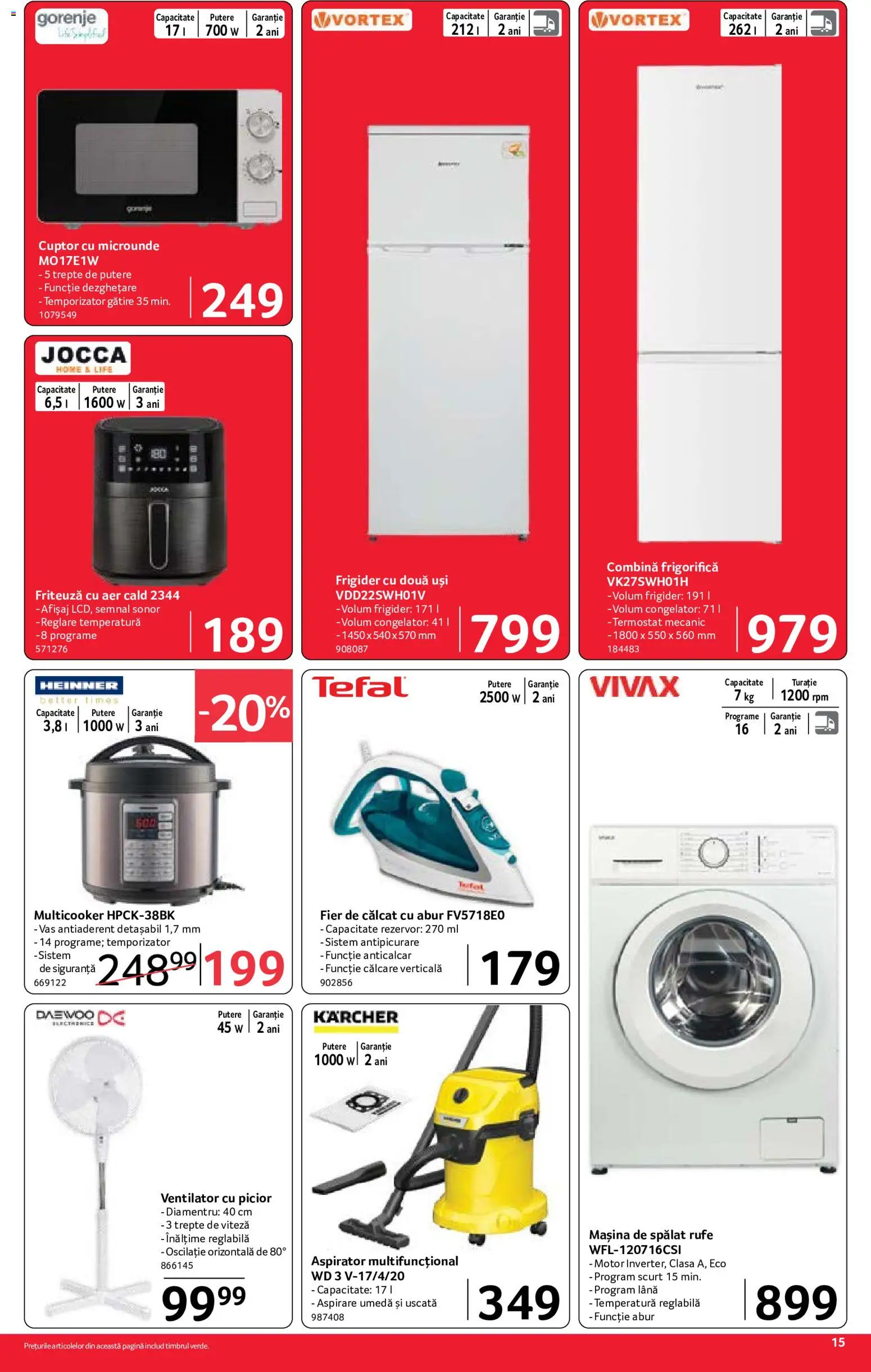Noul catalog Selgros – valabil de la 12.06.2026 | Pagină: 15 | Produse: Frigider, Cuptor Cu Microunde, Aspirator, Combină frigorifică