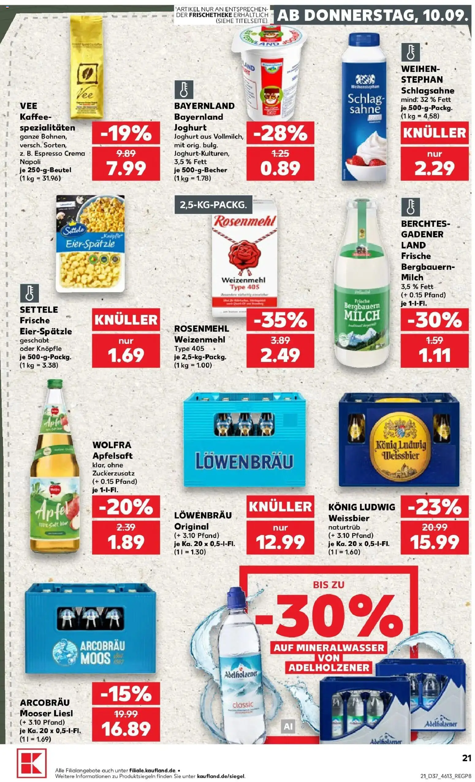 Prospekt Kaufland ab 10.09.2026 » Angebote Online zum Blättern | Seite: 21 | Produkte: Schlagsahne, Milch, Adelholzener, Mineralwasser