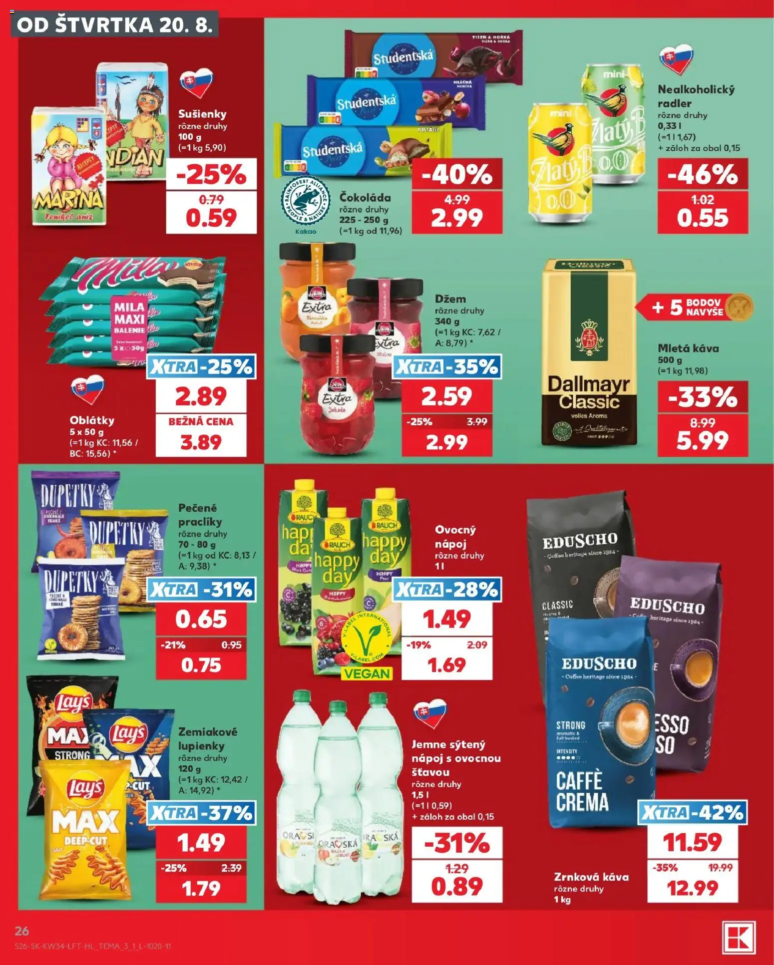 Kaufland SK akciós ujság - amely érvényes a következő dátumtól: 2026.08.20. | Oldal: 26 | Termékek: Radler, Dallmayr, Vegán, Óra