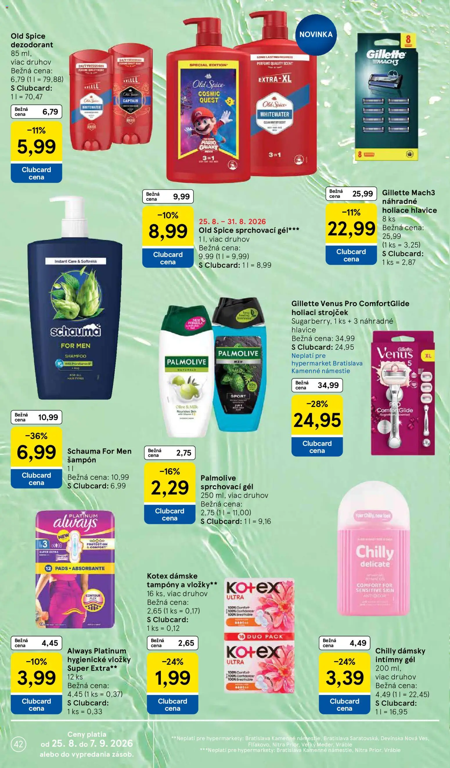Nové Tesco akcie – leták je platný od 26.08.2026 | Strana: 42 | Produkty: Strojček, Holiaci strojček, Dezodorant