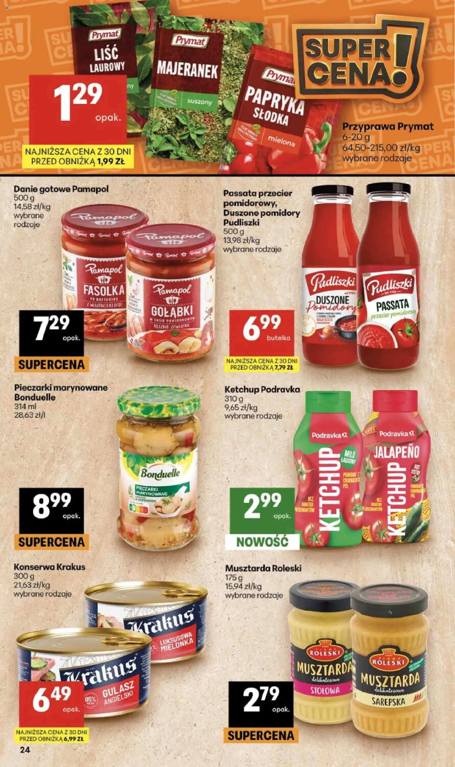Delikatesy Centrum gazetka od 23.07.2026 | Strona: 24 | Produkty: Majeranek, Musztarda, Pomidory, Gulasz