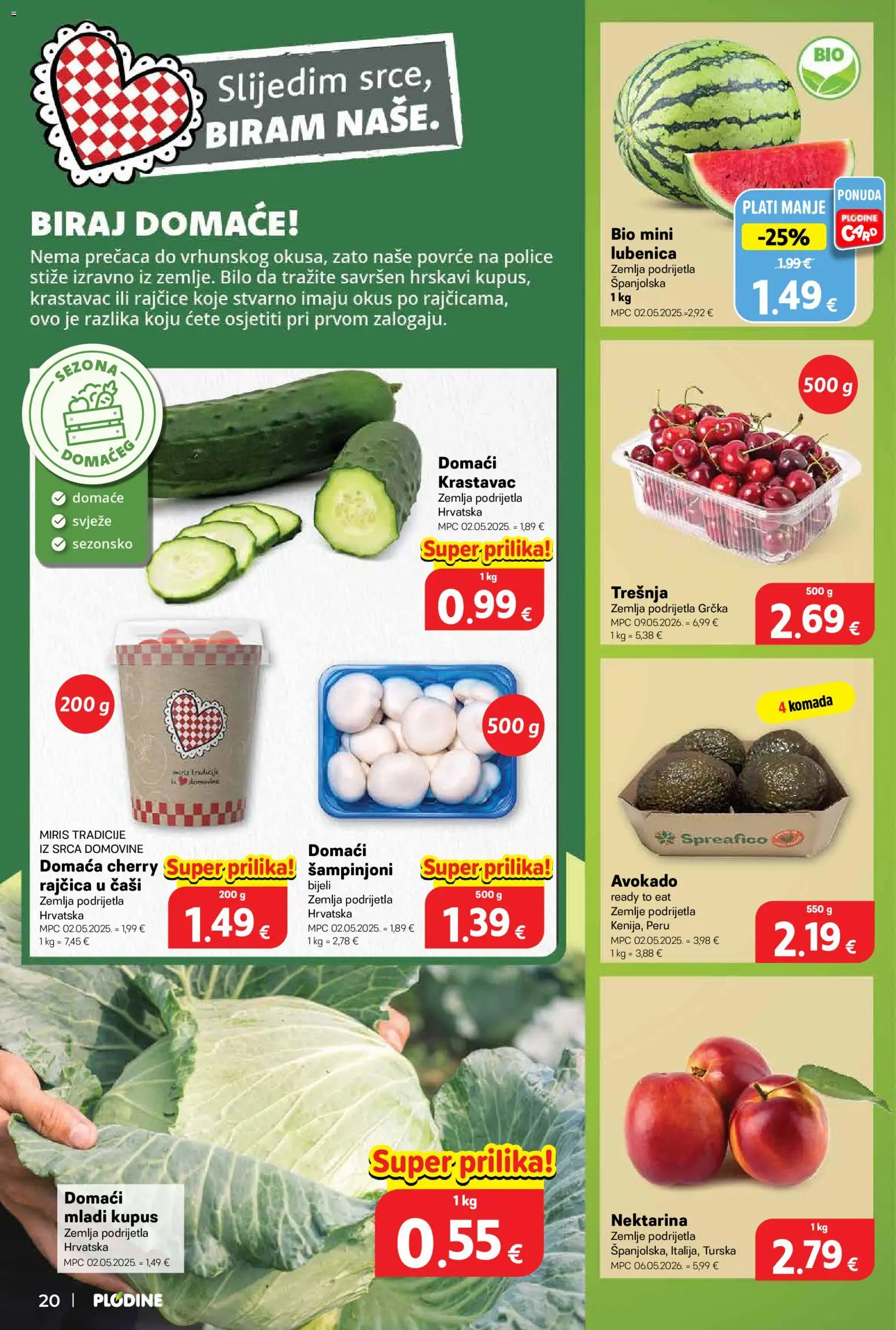 Plodine katalog | vrijedi od 27.05.2026 | Stranica: 20 | Proizvodi: Miris, Rajčice, Povrće, Lubenica