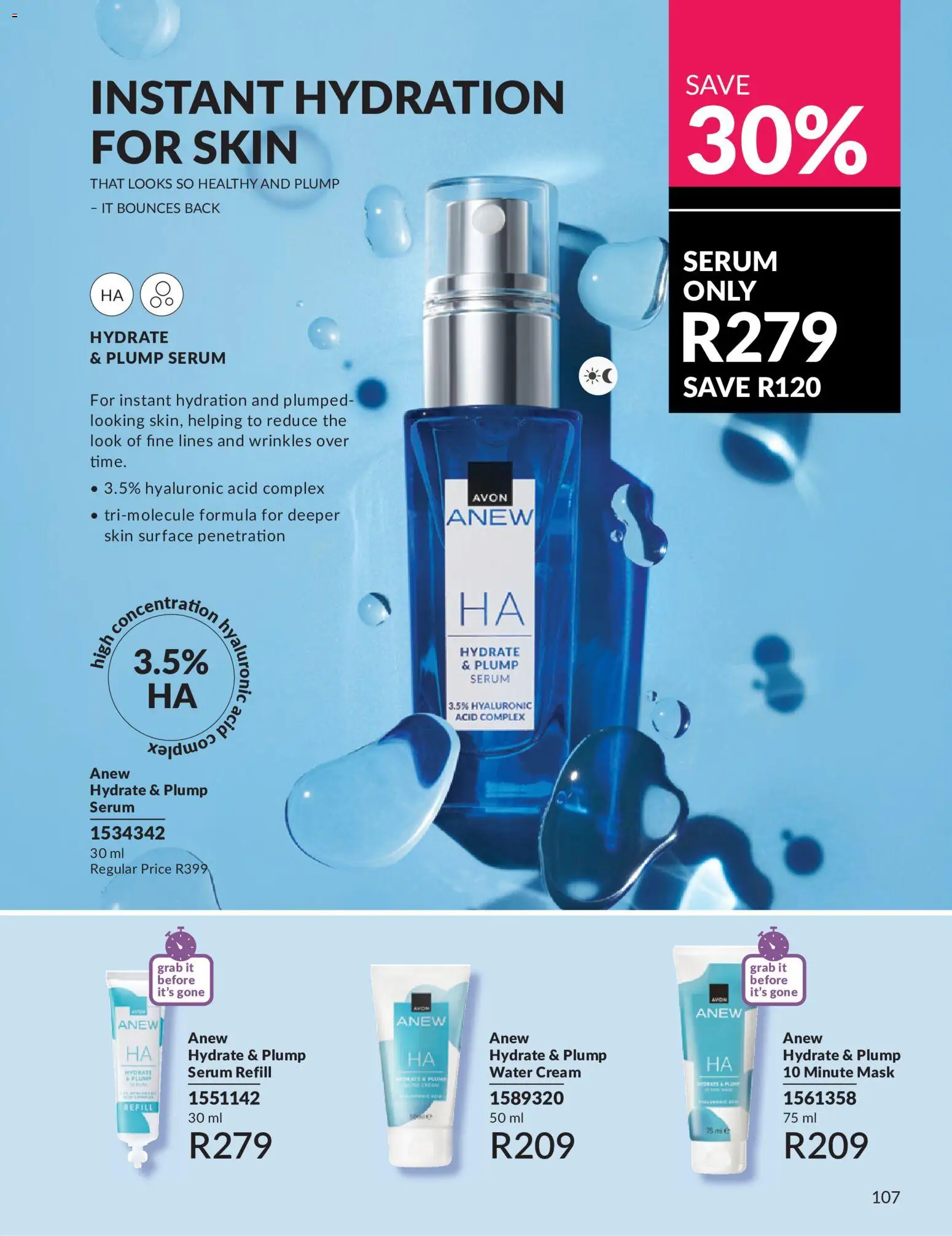 New Avon catalogue – valid from 01/07/2026 | Page: 107 | Products: Serum, Mask, Cream, Water