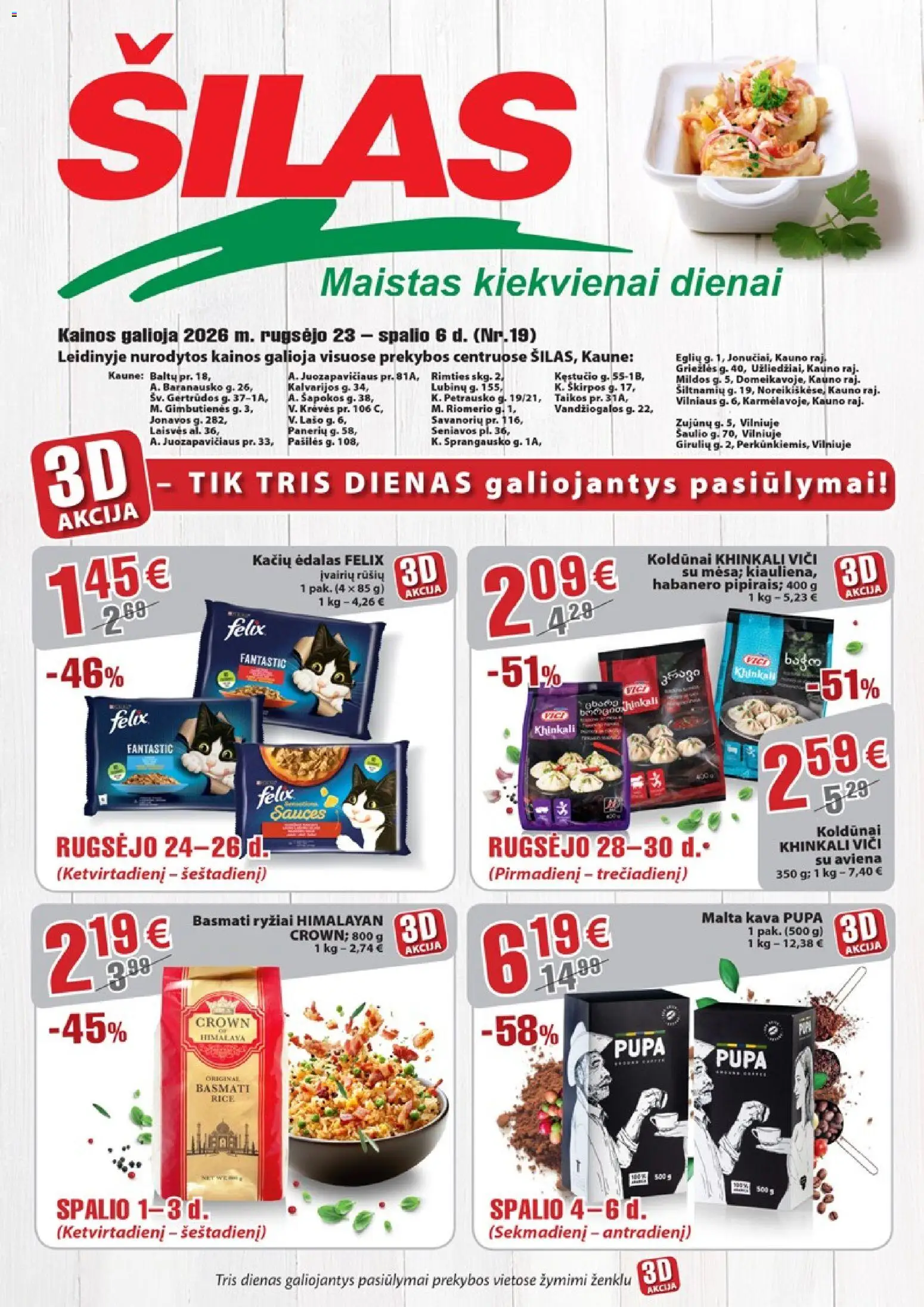 Šilas akcijos nuo 2026.09.23 | Puslapis: 1 | Prekių: Kava, Ryžiai