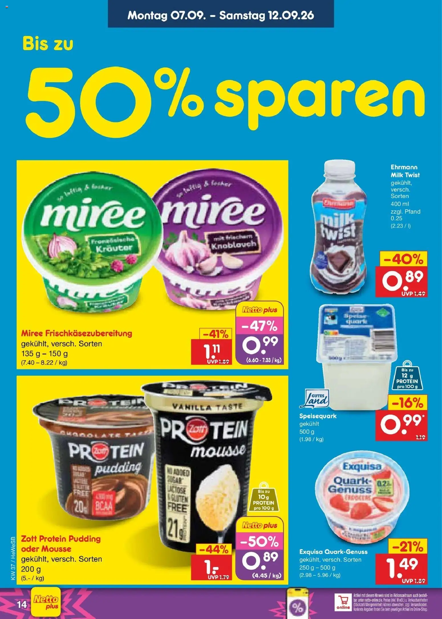 Netto Marken-Discount Prospekt Hamburg – gültig ab 07.09.2026 | Seite: 20 | Produkte: Quark, Pudding, Exquisa, Speisequark