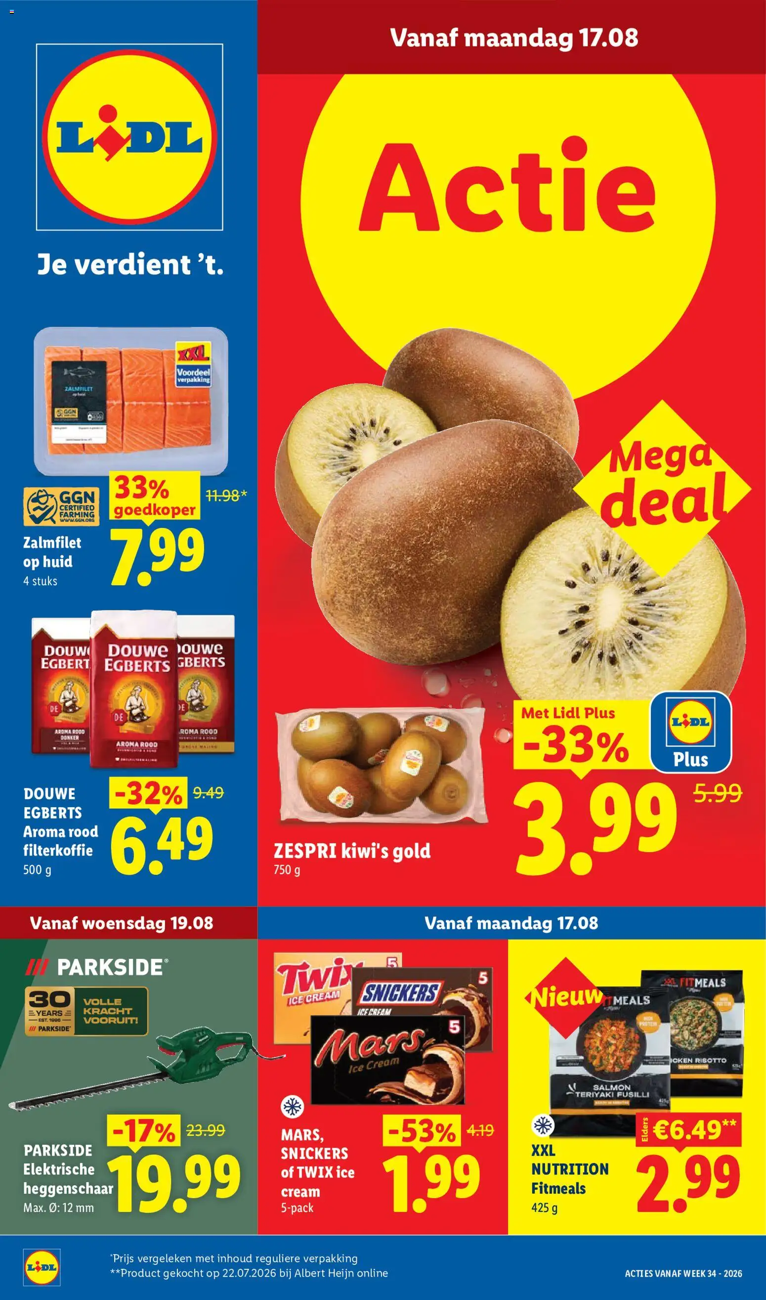 {H1} | Pagina: 1 | Producten: Trimmer, Heggenschaar, Snickers, Kiwi's